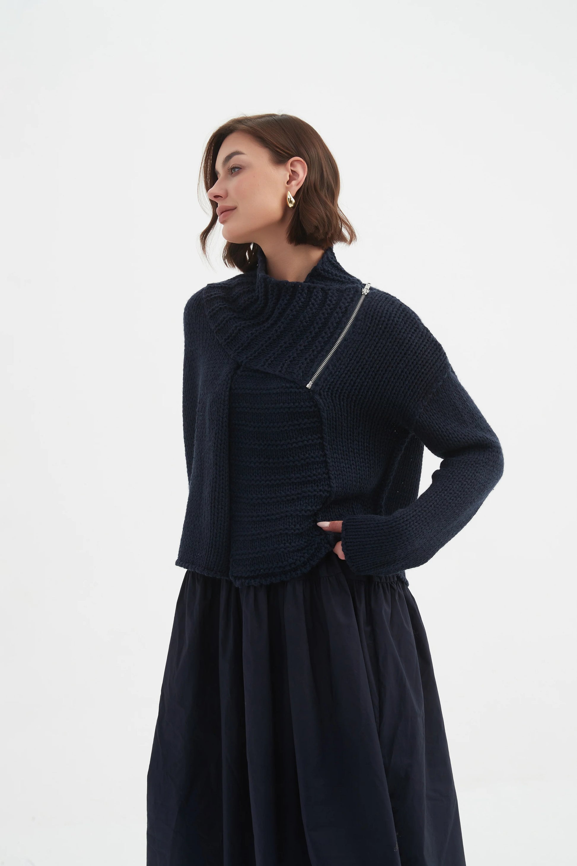 picture of Tirelli Zip Collar Cardigan - Navy - Number Two - womens - fashion - clothing - Tirelli 2