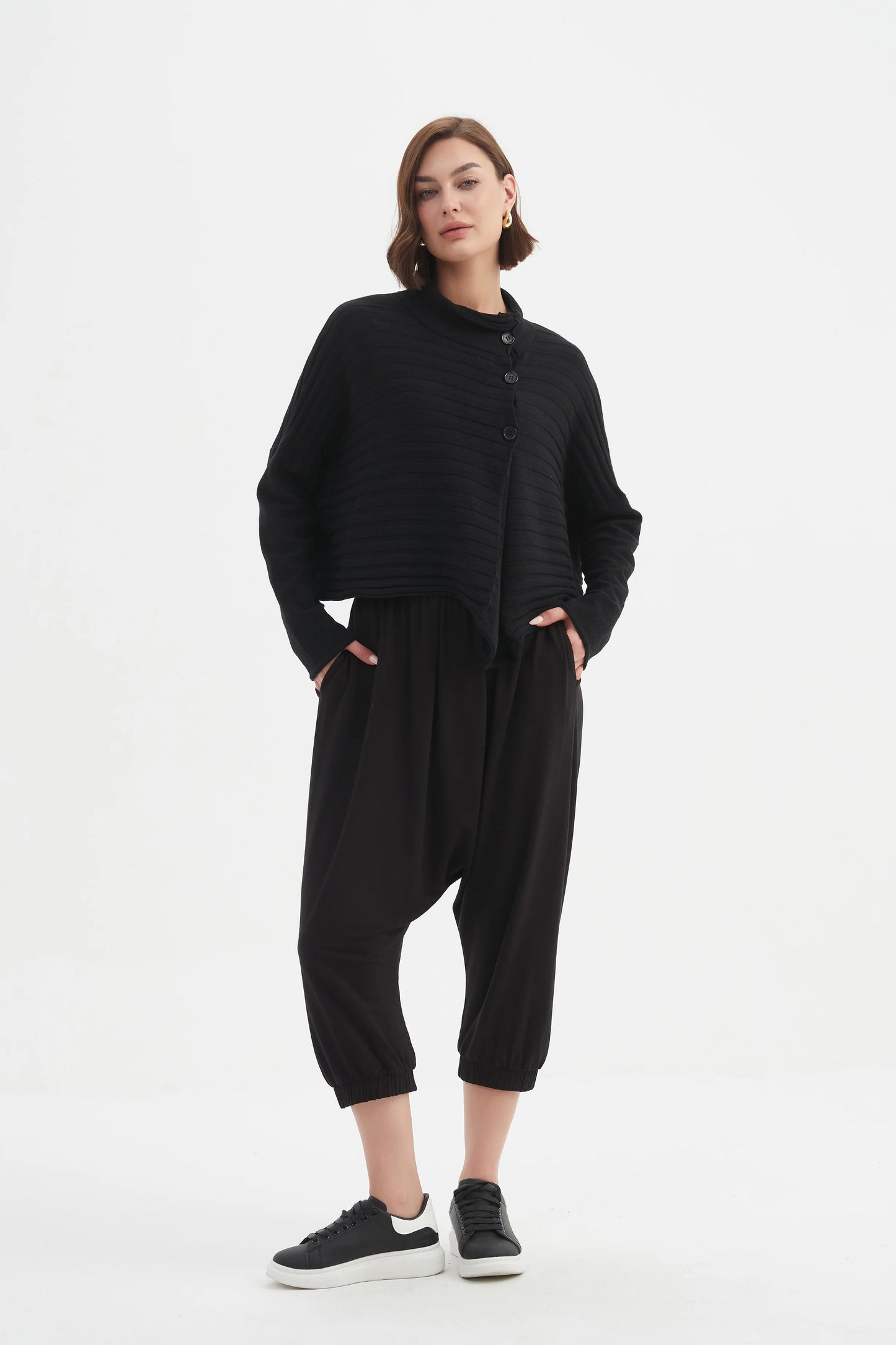 picture of Tirelli Cowl Neck Button Knit - Black - Number Two - womens - fashion - clothing - Tirelli 4