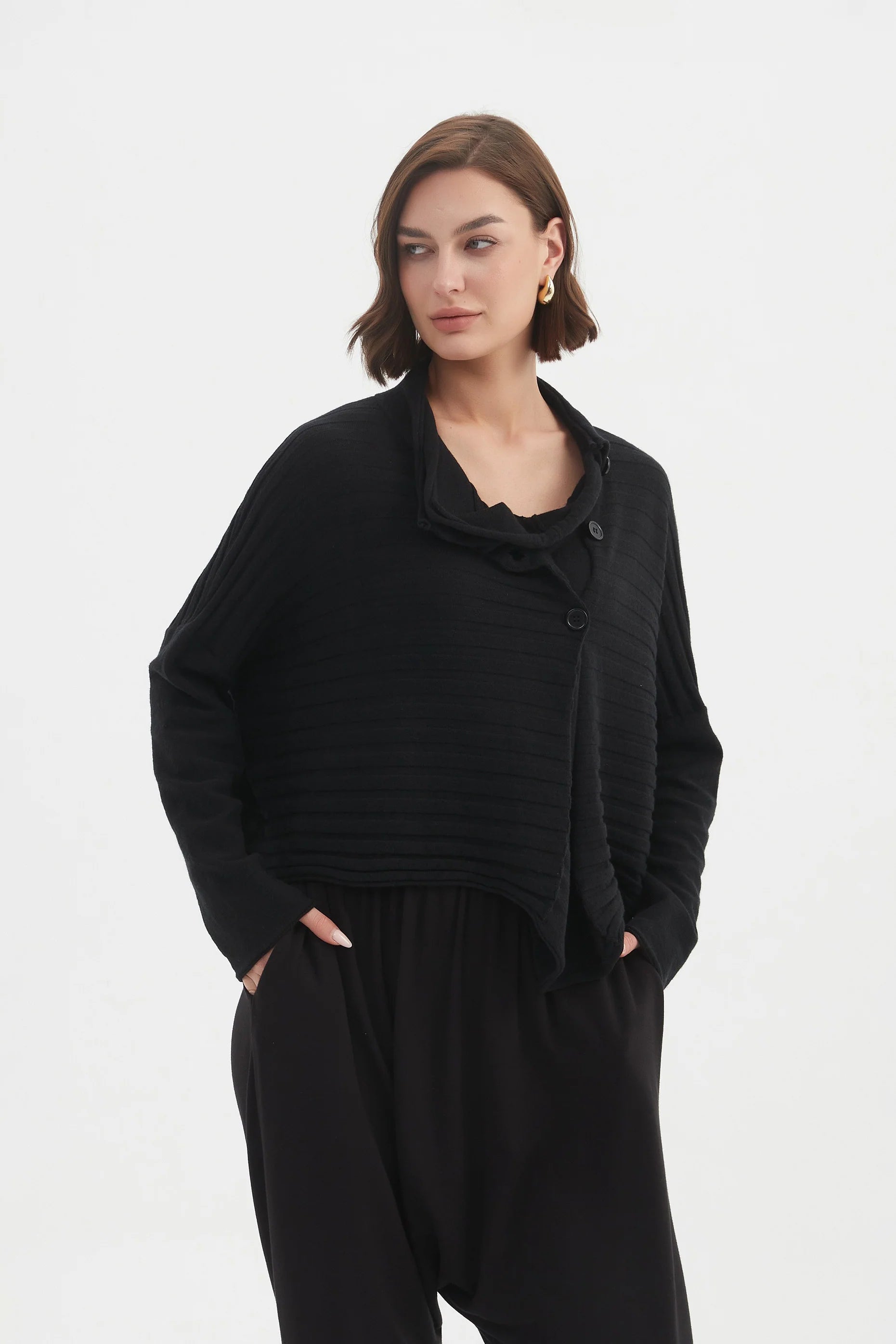 picture of Tirelli Cowl Neck Button Knit - Black - Number Two - womens - fashion - clothing - Tirelli 2