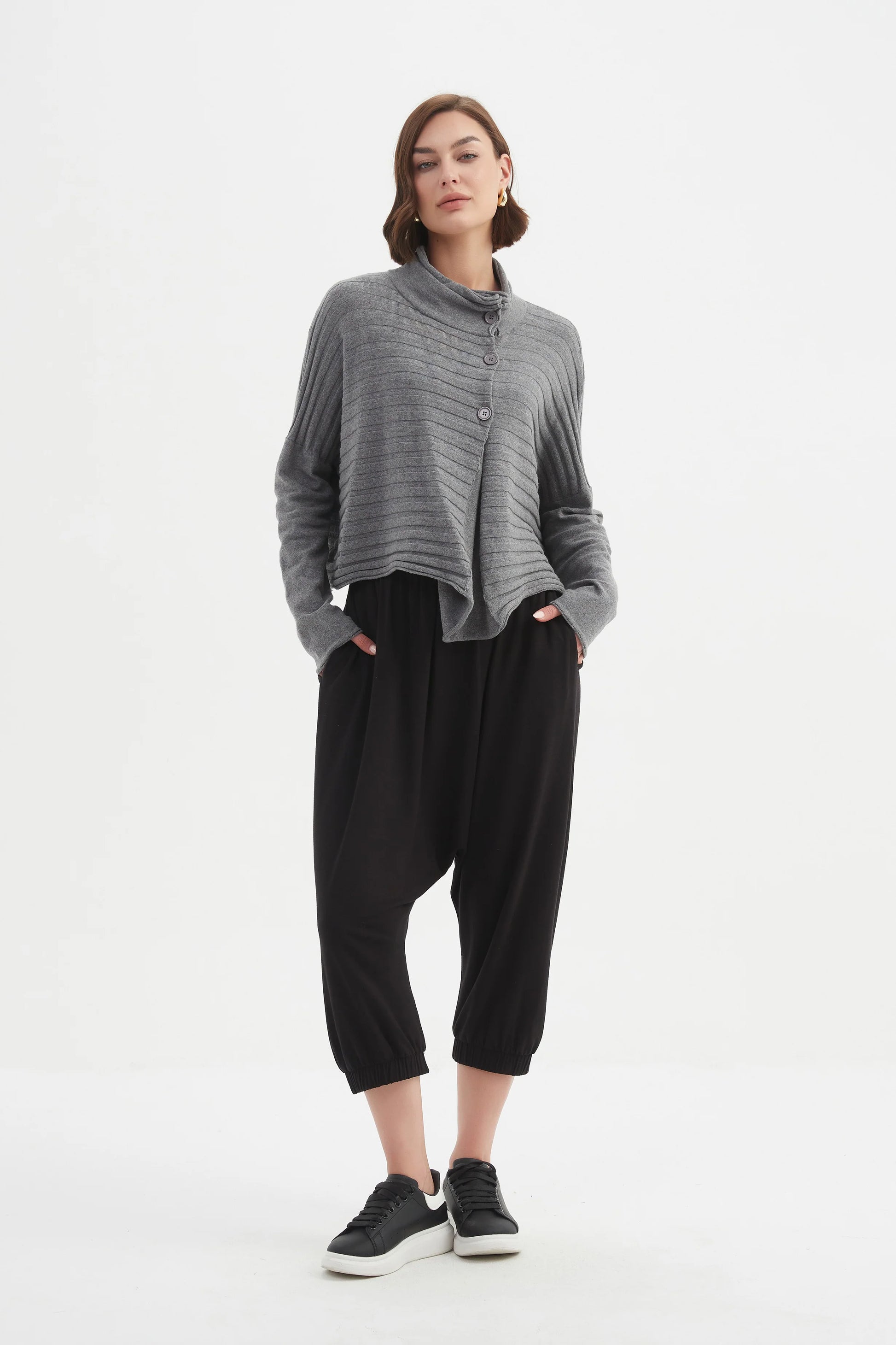 picture of Tirelli Cowl Neck Button Knit - Grey - Number Two - womens - fashion - clothing - Tirelli 4