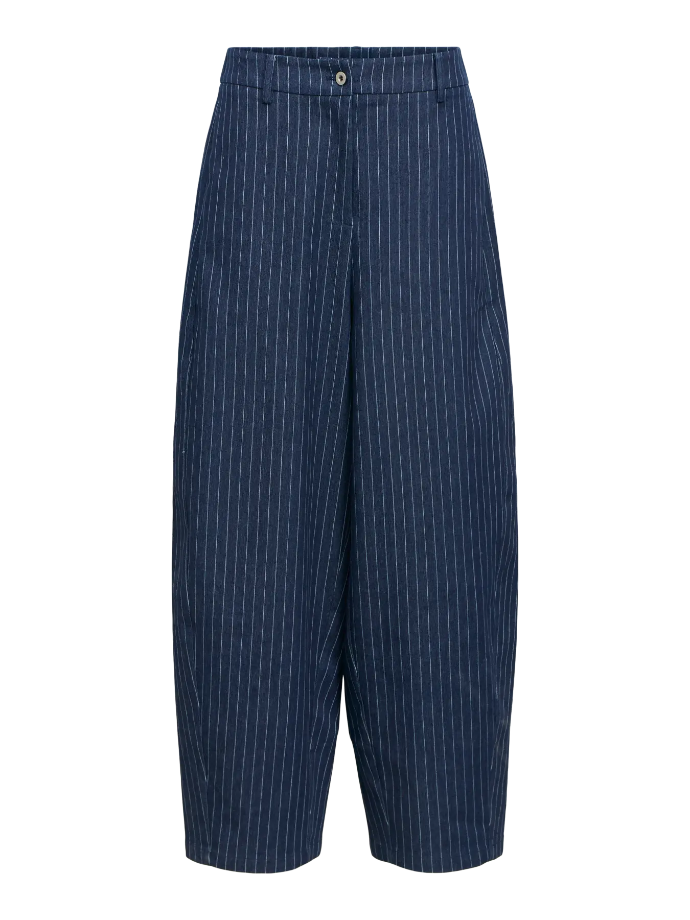 Object Asra Barrel Trousers - Dark Blue Denim Pin Stripe