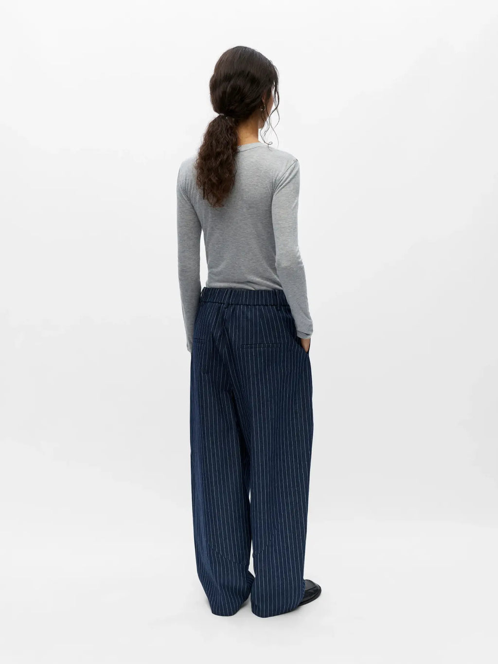 Object Asra Barrel Trousers - Dark Blue Denim Pin Stripe