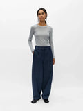 Object Asra Barrel Trousers - Dark Blue Denim Pin Stripe