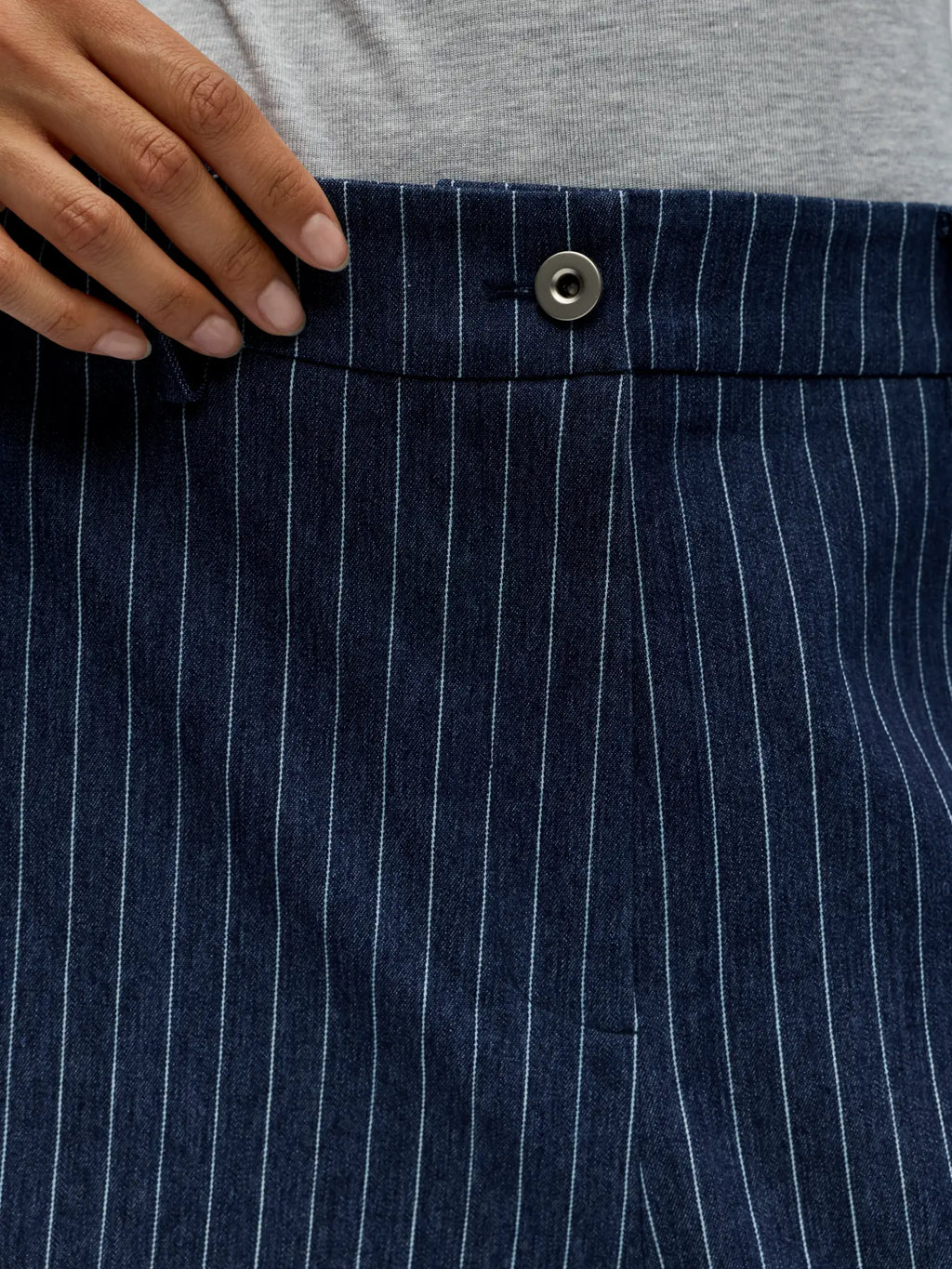 Object Asra Barrel Trousers - Dark Blue Denim Pin Stripe