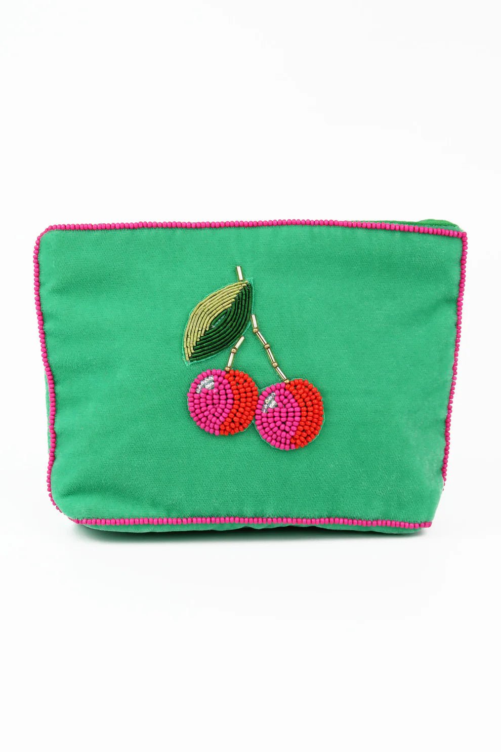 picture of My Doris Medium Velvet Beaded Pouch - Mint Green Cherry - Number Two - womens - fashion - accessories - My Doris 1
