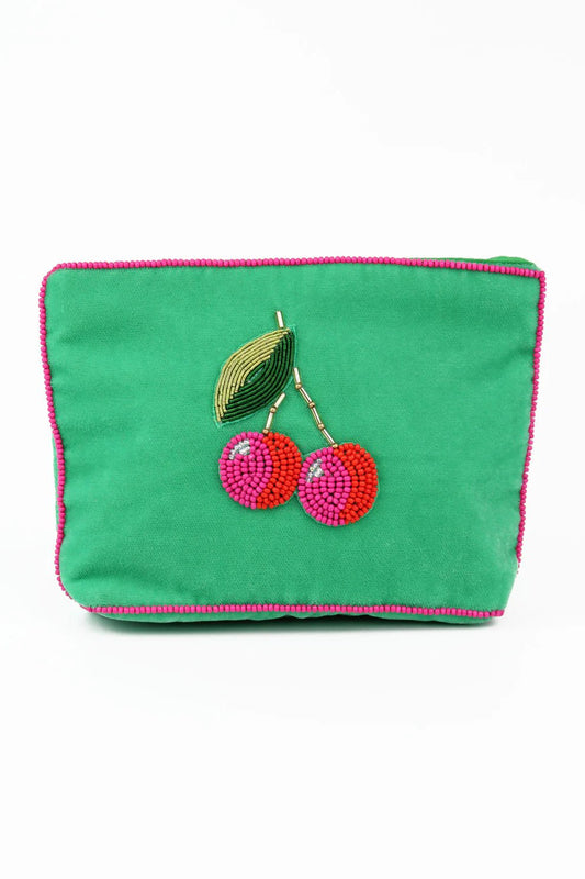 picture of My Doris Medium Velvet Beaded Pouch - Mint Green Cherry - Number Two - womens - fashion - accessories - My Doris 1