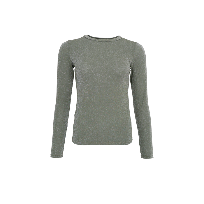 Black Colour FAYE Lurex Blouse T Shirt- Olive