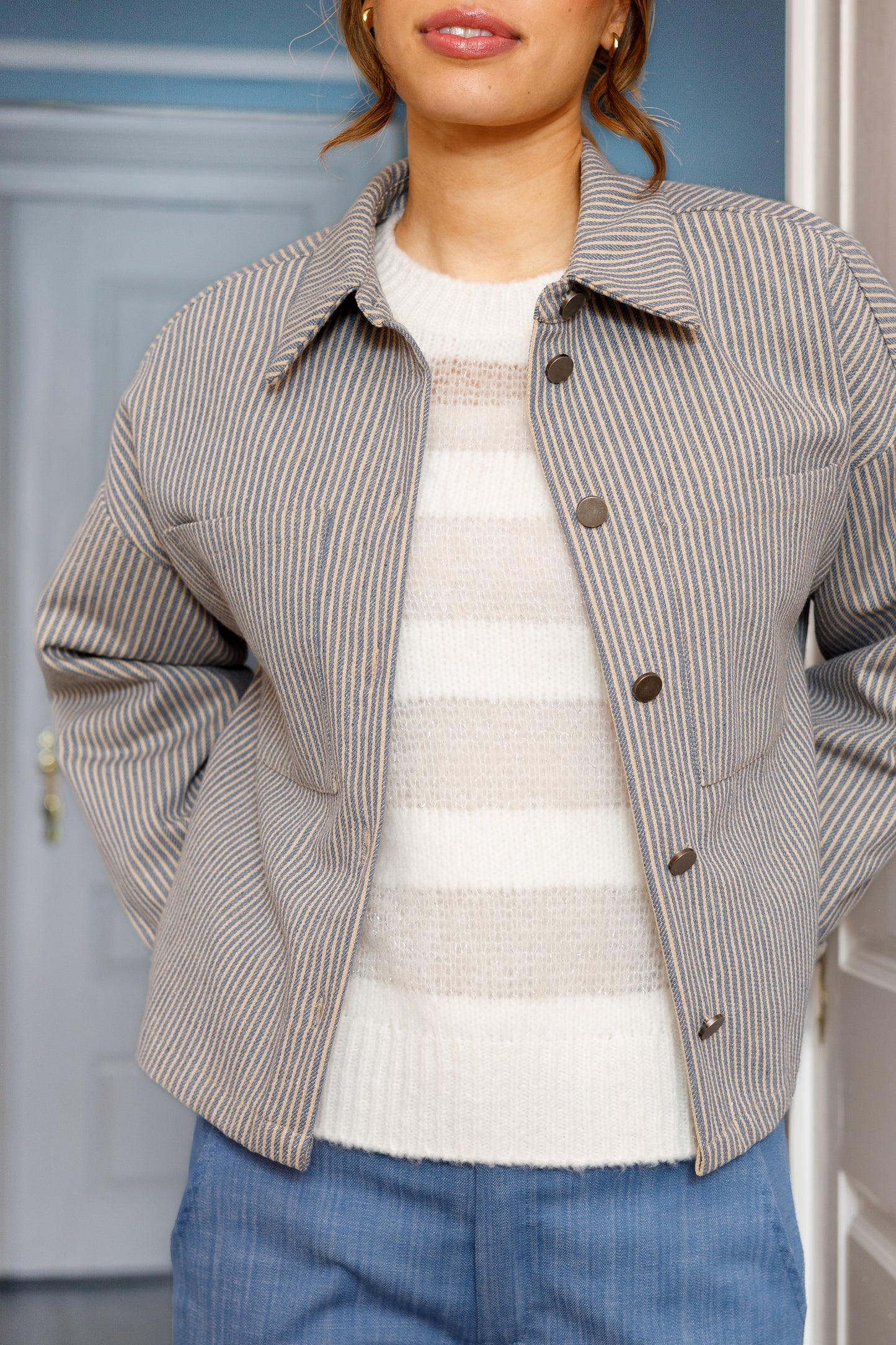 Black Colour ROSS Short Jacket - Blue Stripe