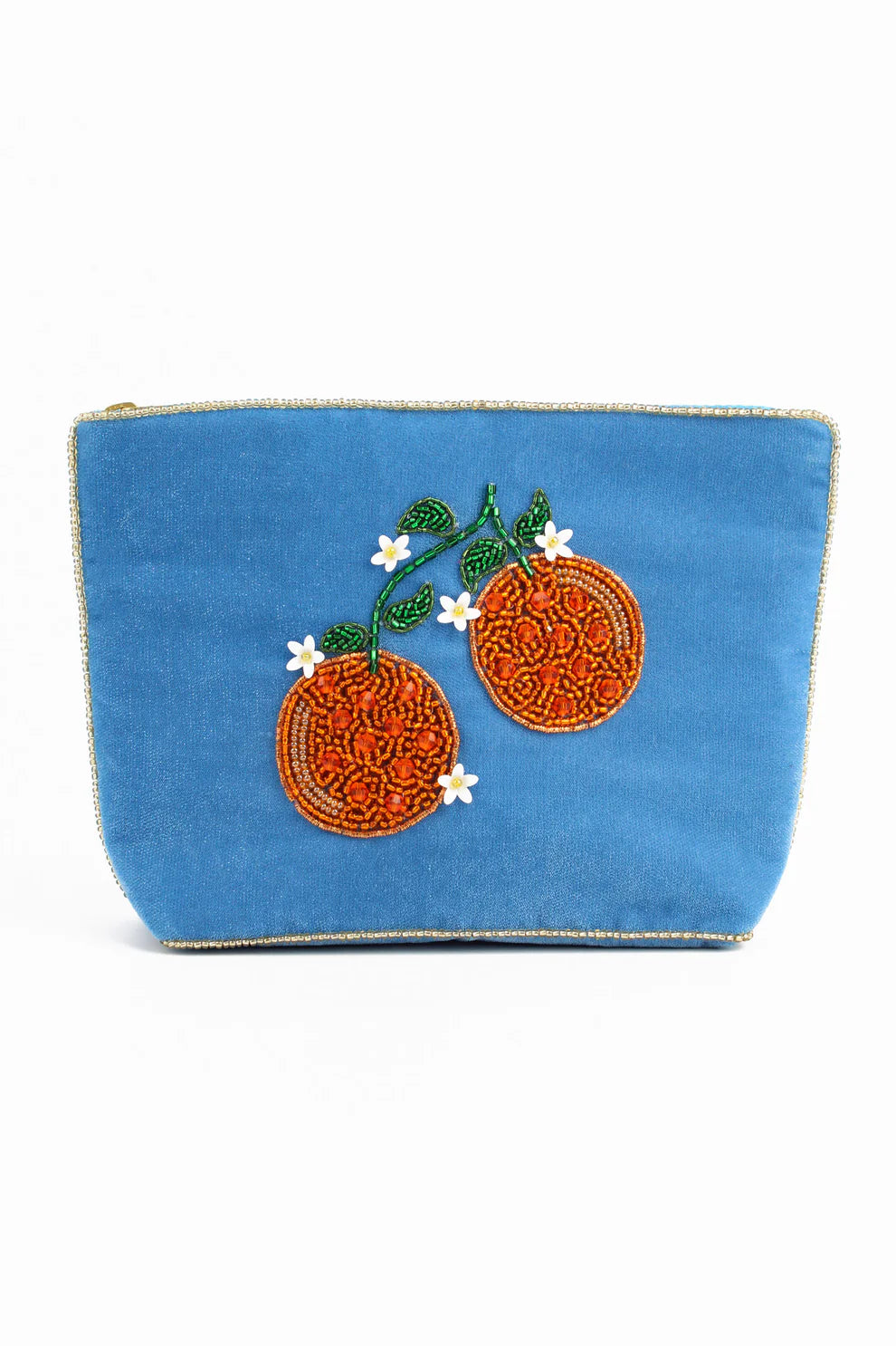 My Doris Medium Velvet Beaded Pouch - Blue Orange