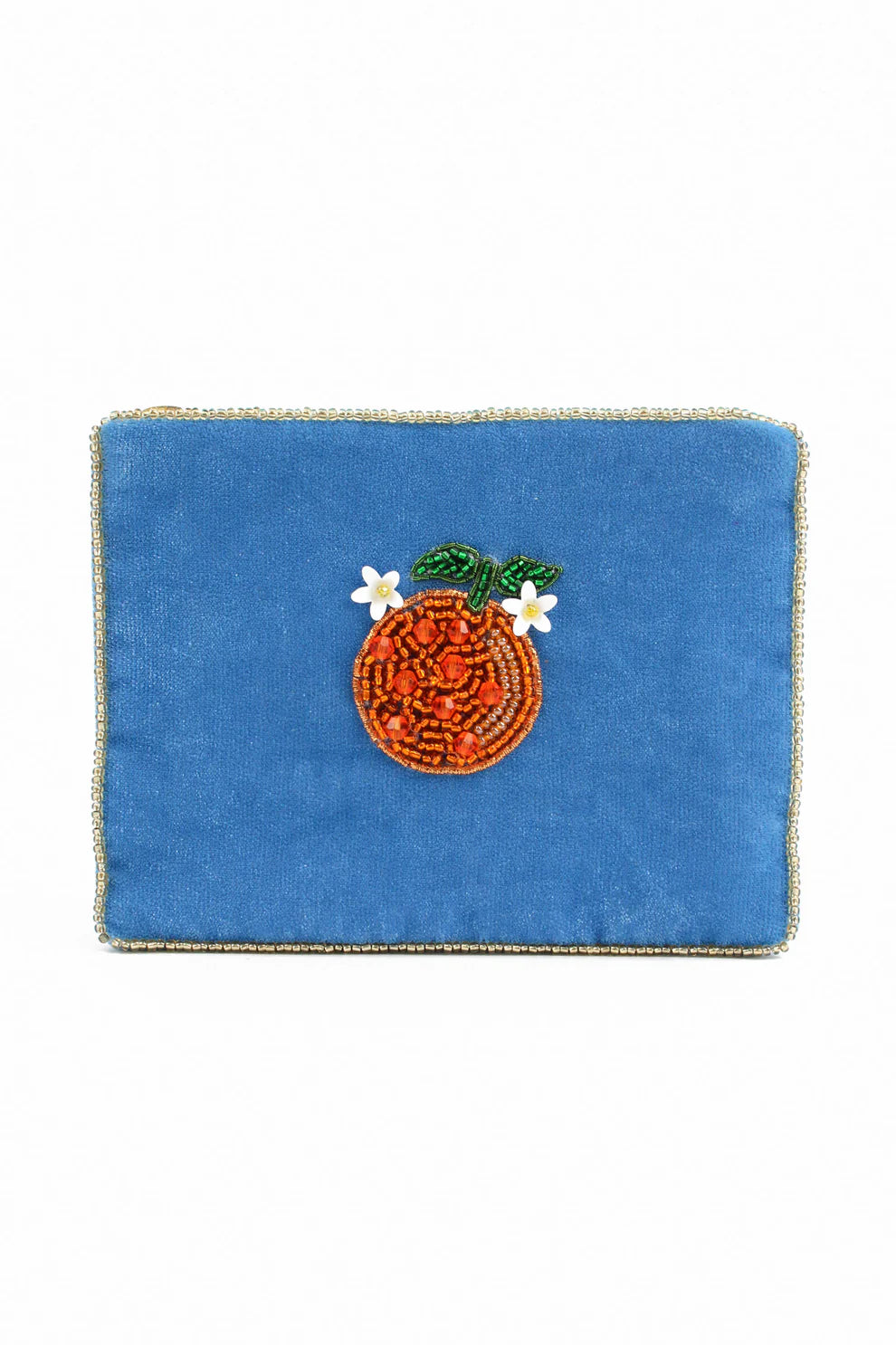 My Doris Small Velvet Beaded Pouch - Blue Orange