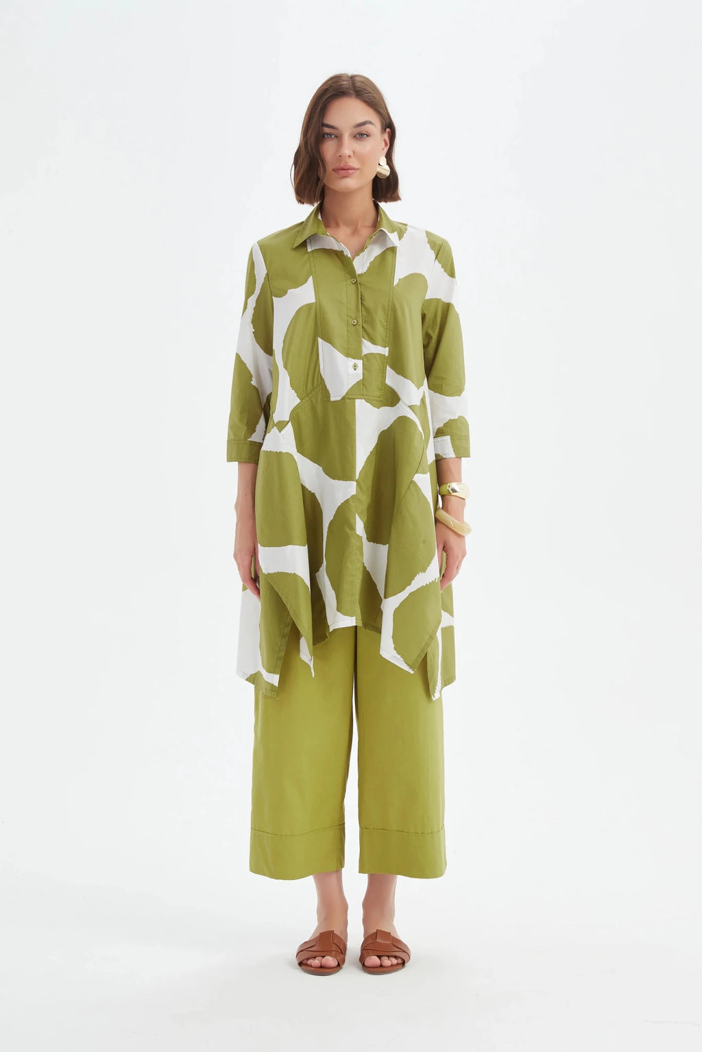 picture of Tirelli Handkerchief Hem Print Shirt - Chartreuse/White Spot - Number Two - womens - fashion - clothing -Tirelli 1