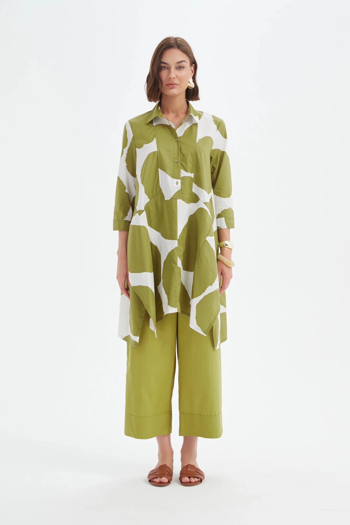 picture of Tirelli Handkerchief Hem Print Shirt - Chartreuse/White Spot - Number Two - womens - fashion - clothing -Tirelli 1