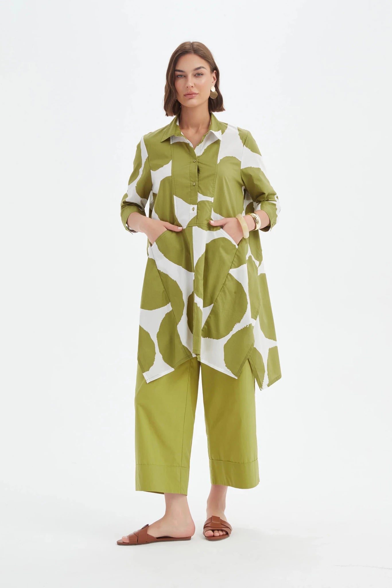 picture of Tirelli Handkerchief Hem Print Shirt - Chartreuse/White Spot - Number Two - womens - fashion - clothing -Tirelli 3