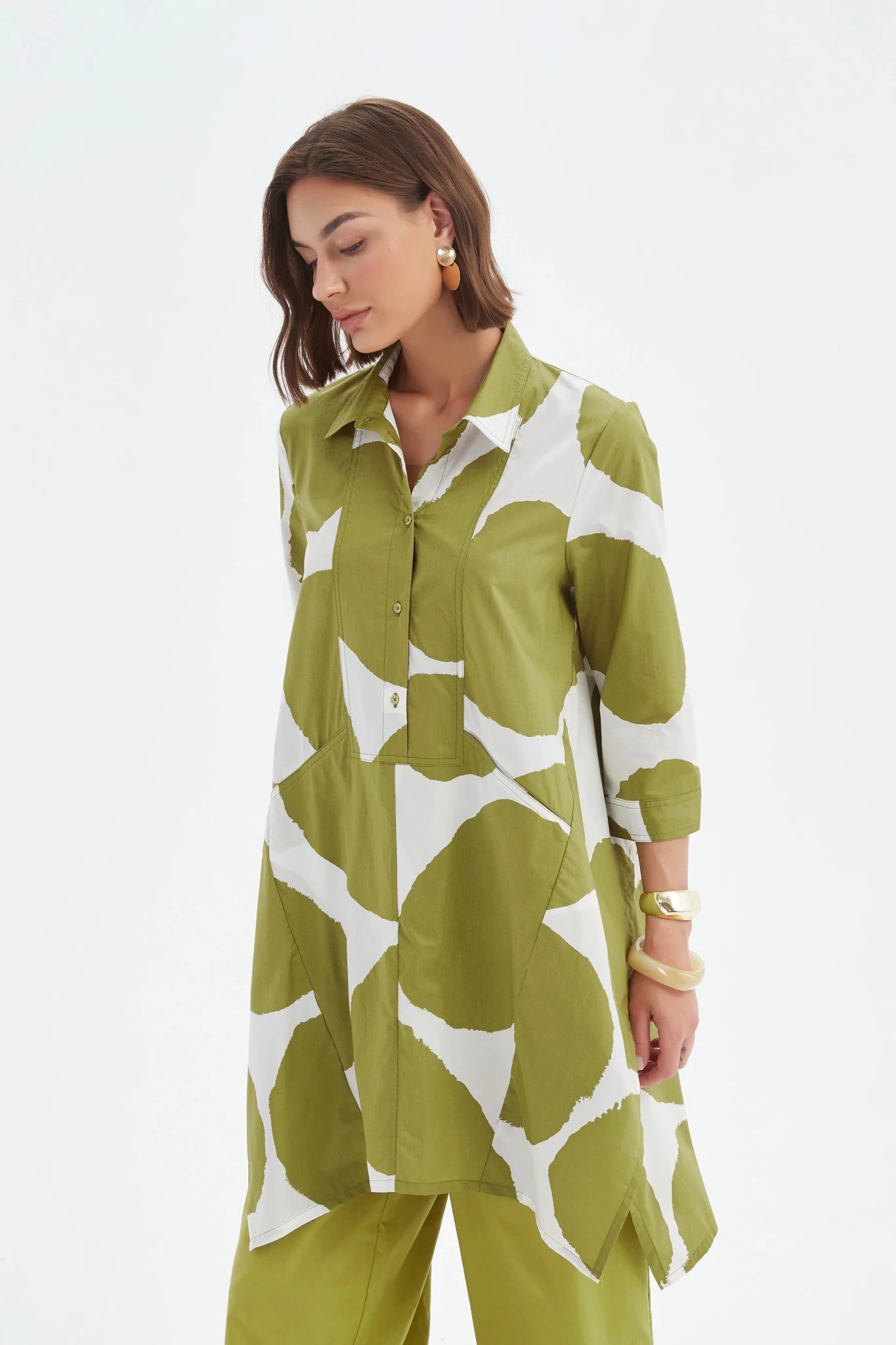 picture of Tirelli Handkerchief Hem Print Shirt - Chartreuse/White Spot - Number Two - womens - fashion - clothing -Tirelli 2