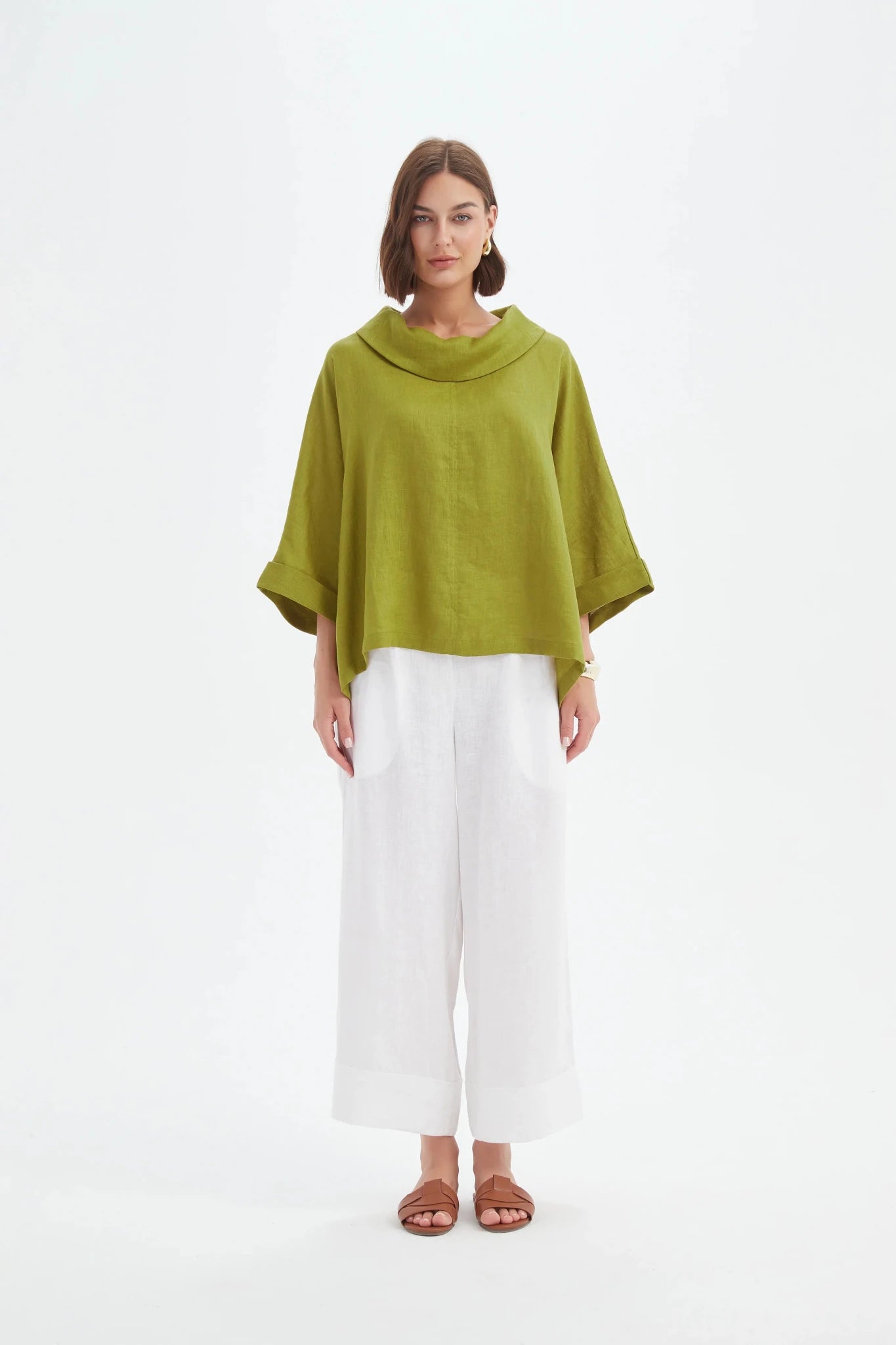 picture of Tirelli Funnel Neck Linen Boxy Top - Chartreuse - Number Two - womens - fashion - clothing - Tirelli 5