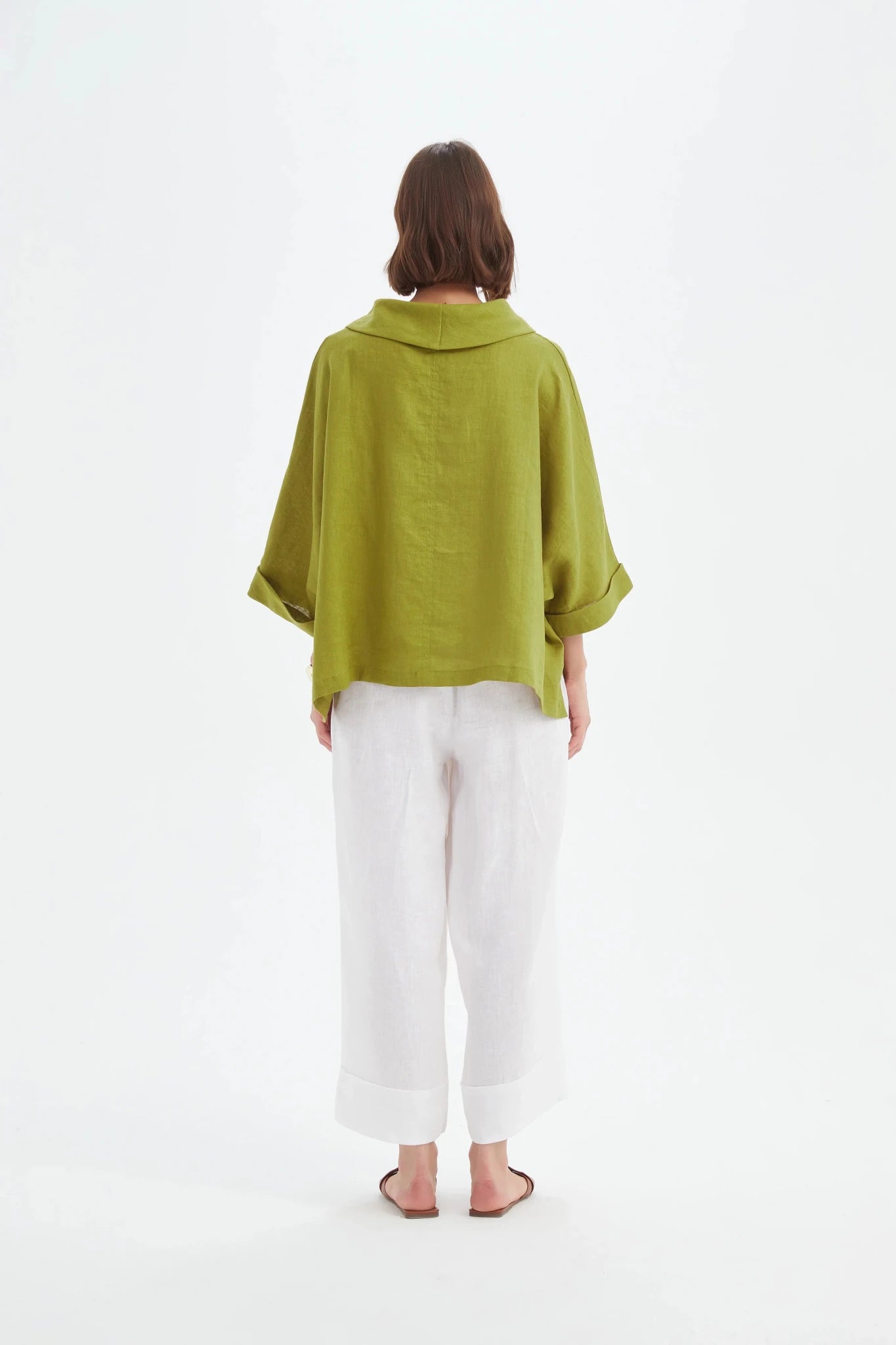 picture of Tirelli Funnel Neck Linen Boxy Top - Chartreuse - Number Two - womens - fashion - clothing - Tirelli 4