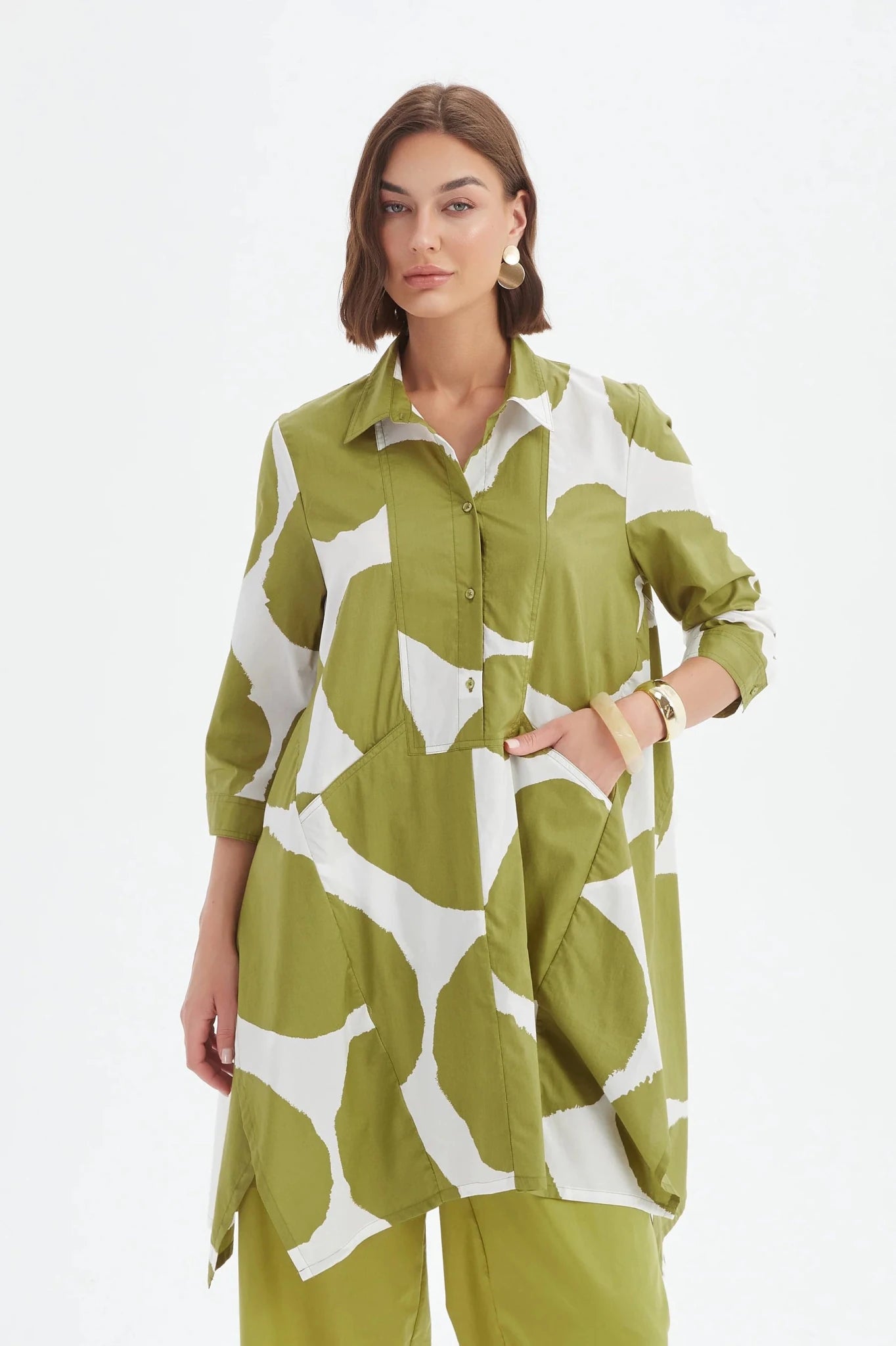 picture of Tirelli Handkerchief Hem Print Shirt - Chartreuse/White Spot - Number Two - womens - fashion - clothing -Tirelli 4