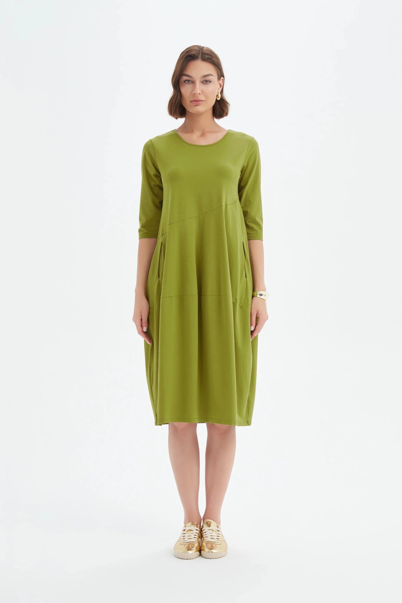 picture of Tirelli Diagonal Seam Summer Dress - Chartreuse - Number Two - womens - fashion - clothing - Tirelli 2