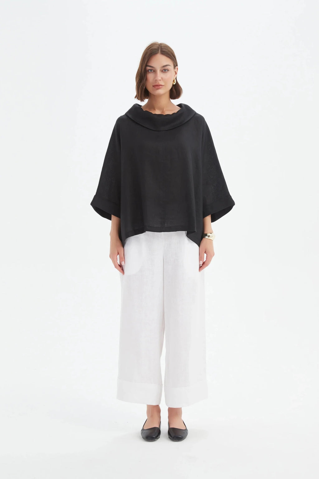picture of Tirelli Funnel Neck Linen Boxy Top - Black - Number Two - womens - fashion - clothing - Tirelli 2