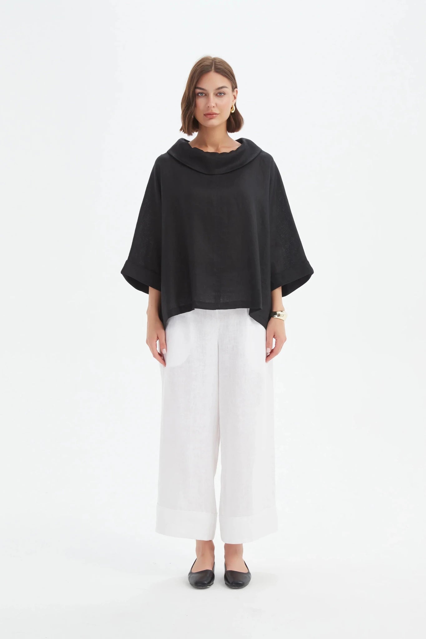 picture of Tirelli Funnel Neck Linen Boxy Top - Black - Number Two - womens - fashion - clothing - Tirelli 2
