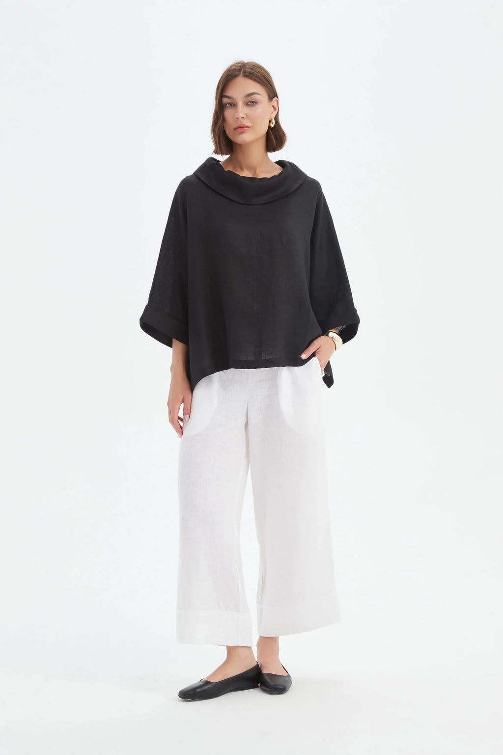 picture of Tirelli Funnel Neck Linen Boxy Top - Black - Number Two - womens - fashion - clothing - Tirelli 4