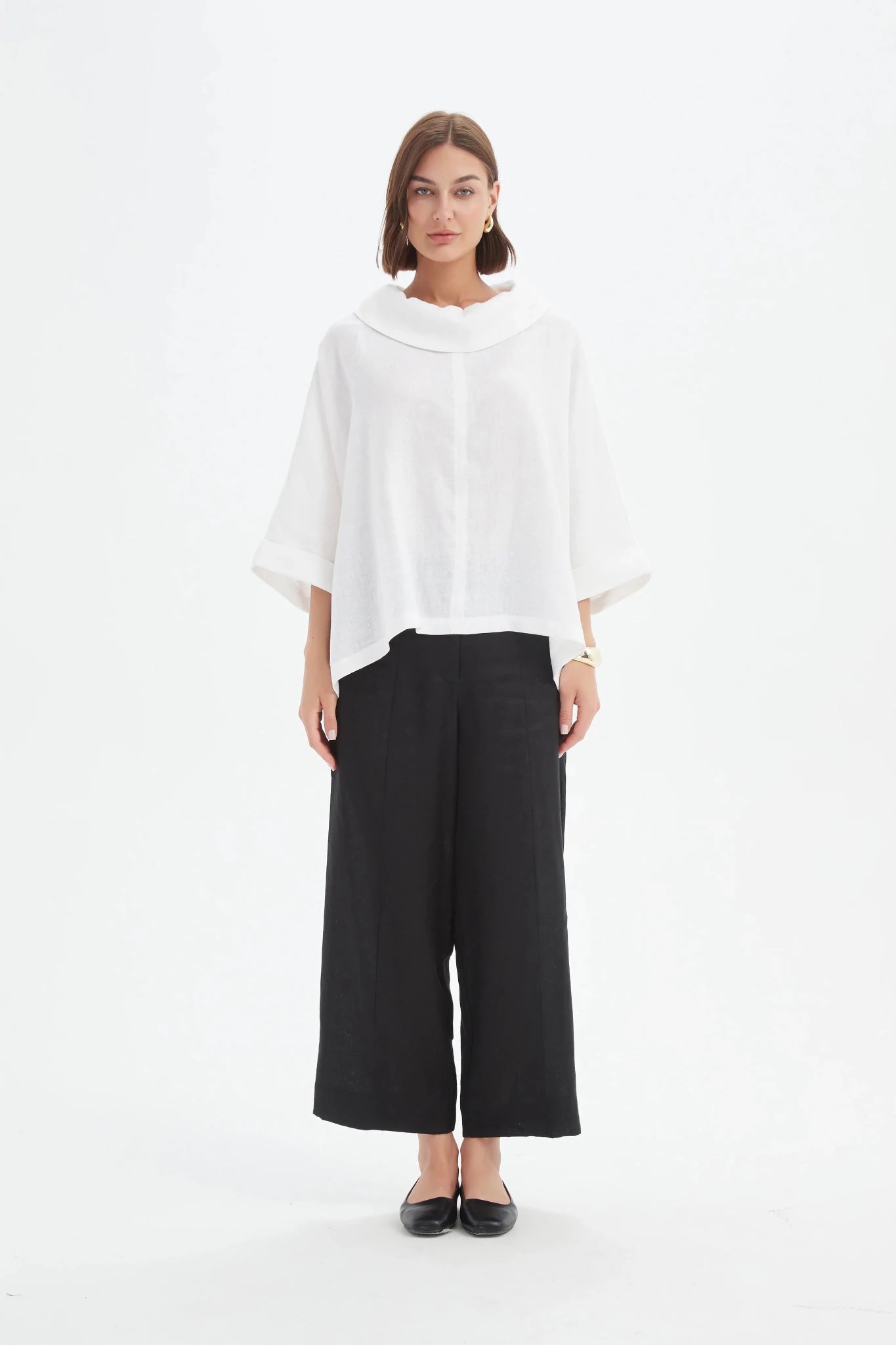 picture of Tirelli Funnel Neck Linen Boxy Top - White - Number Two - womens - fashion - clothing - Tirelli 2