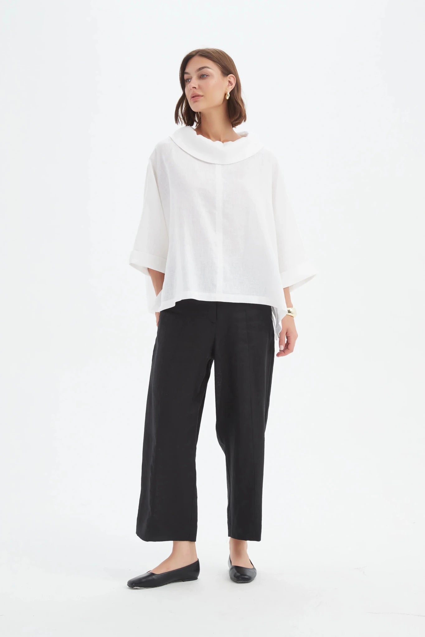 picture of Tirelli Funnel Neck Linen Boxy Top - White - Number Two - womens - fashion - clothing - Tirelli 4
