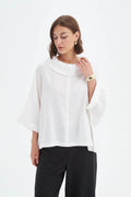 picture of Tirelli Funnel Neck Linen Boxy Top - White - Number Two - womens - fashion - clothing - Tirelli 1