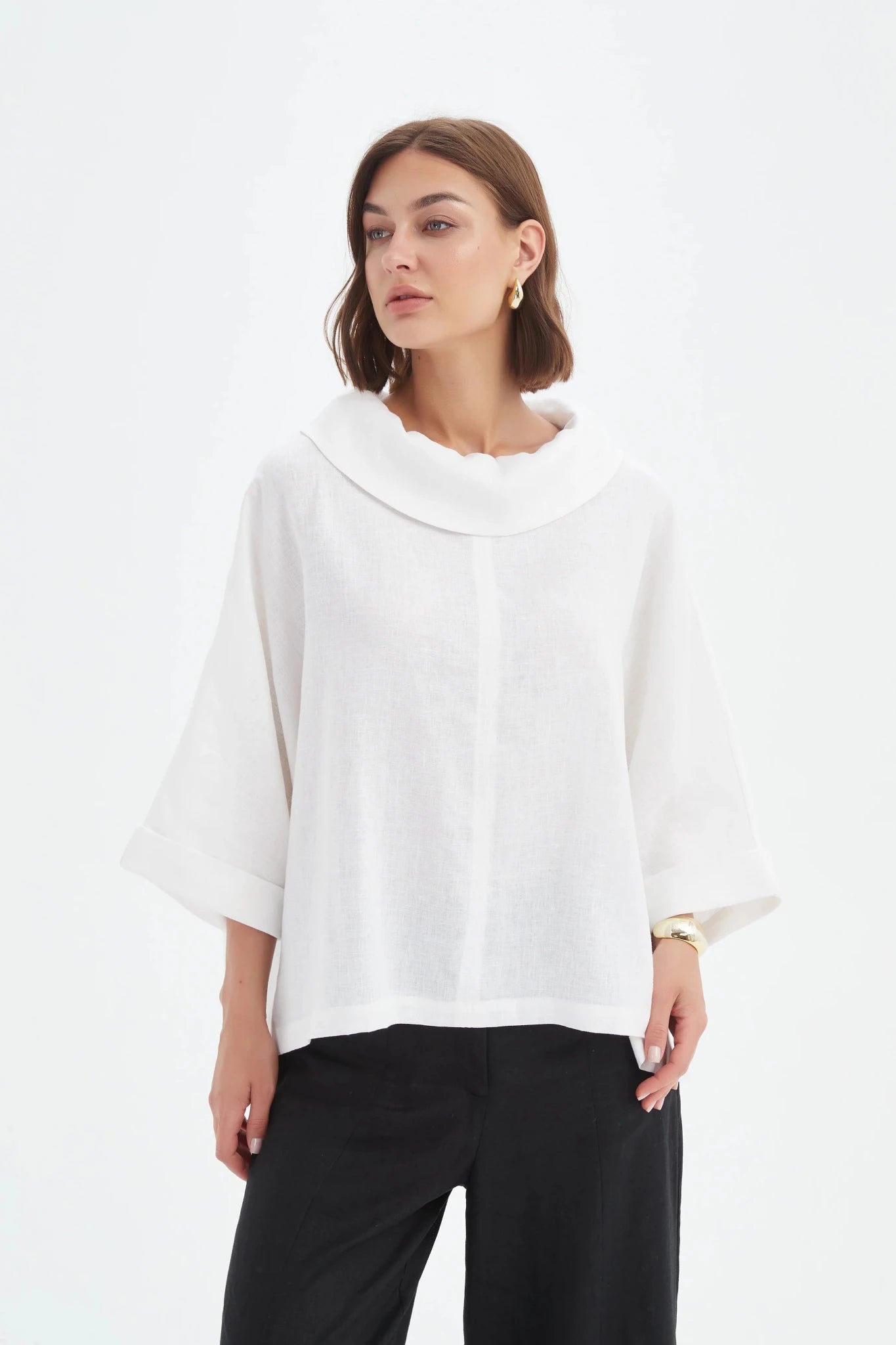 picture of Tirelli Funnel Neck Linen Boxy Top - White - Number Two - womens - fashion - clothing - Tirelli 5