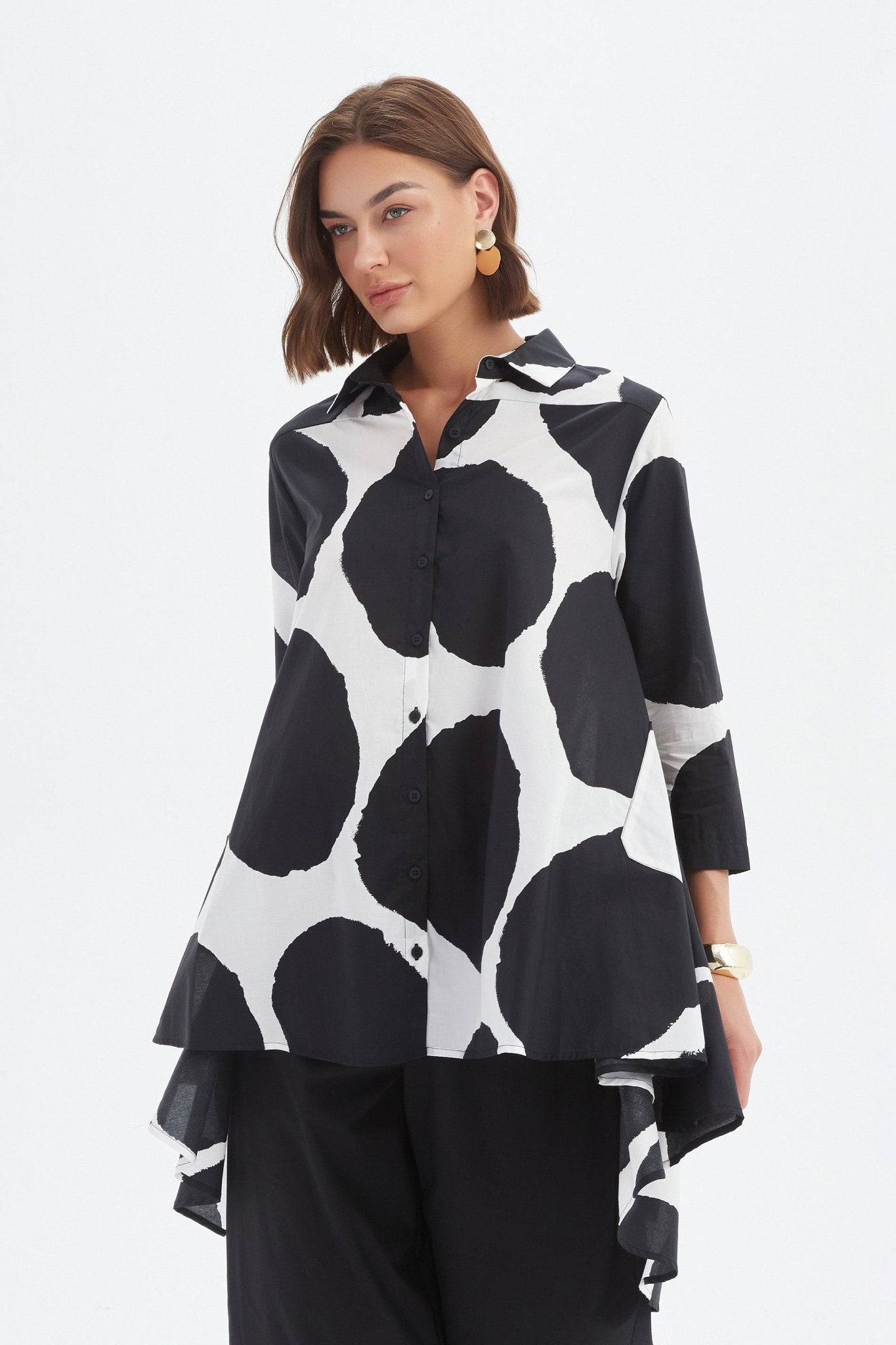 picture of Tirelli Swing Back Print Shirt - Black/White Spot - Number Two - womens - fashion - clothing - Tirelli 1