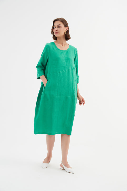 Tirelli Diagonal Seam Linen Dress Cool Green