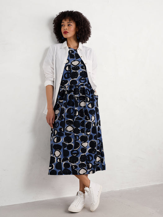 Seasalt Brouse Dress Organic Cotton Pebble Monoprint Mussel