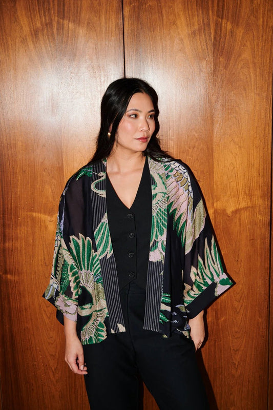 picture of One Hundred Stars Kimono Crane Emerald - Number Two - womens - fashion - clothing - One Hundred Stars 1