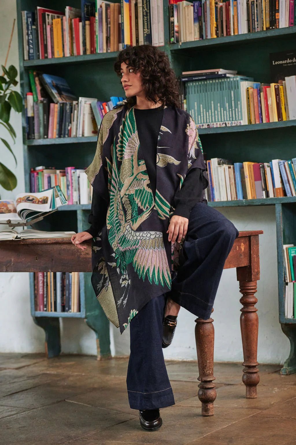 picture of One Hundred Stars Wool Throwover Crane Emerald - Number Two - womens - fashion - accessories - One Hundred Stars 1