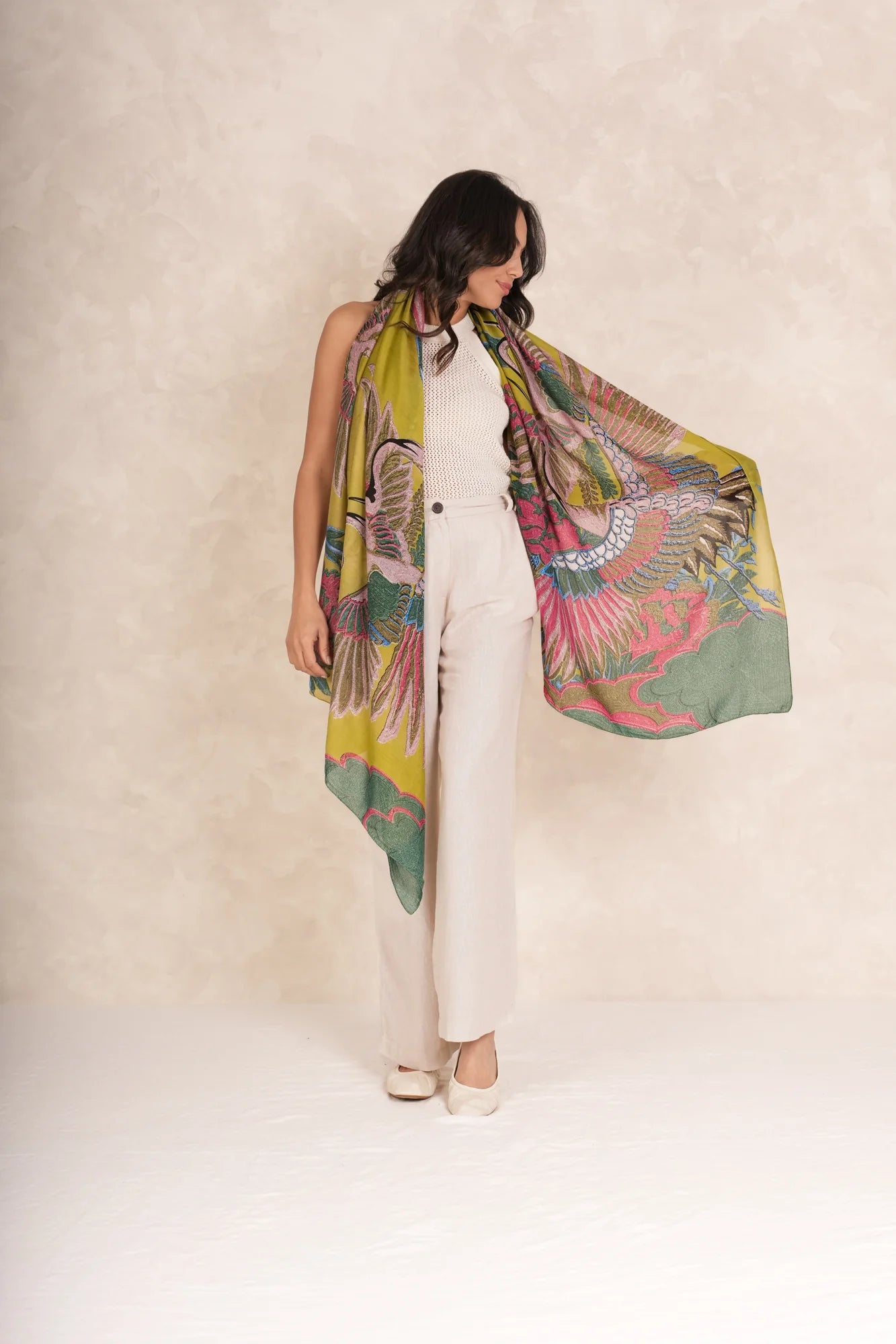 picture of One Hundred Stars Scarf - Crane Olive - Number Two - womens - fashion - accessories - One Hundred Stars 3