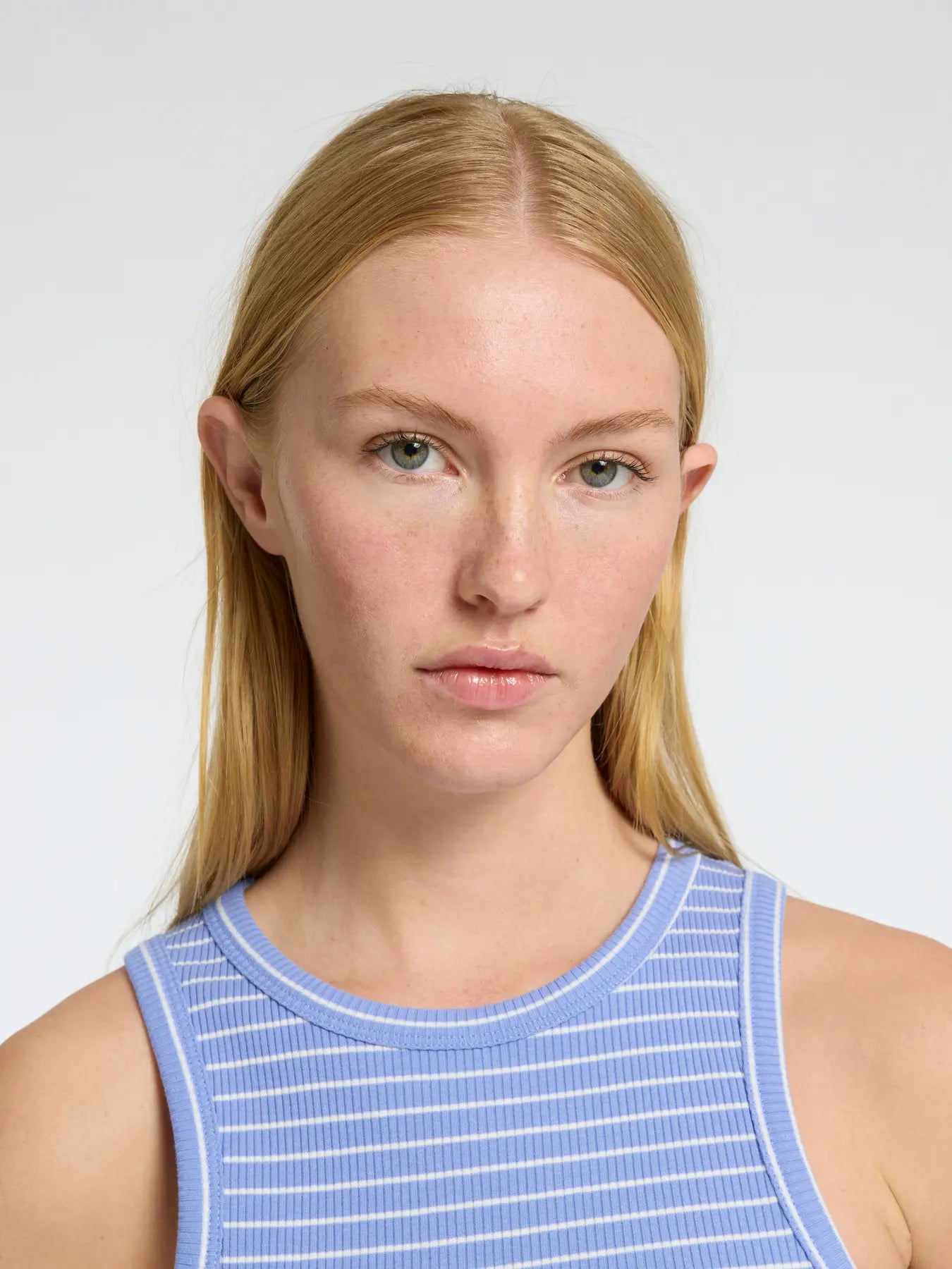 picture of Selected Femme Anna Striped Tank Top Cornflower Blue Snow White - Number Two - womens - fashion - ethical -