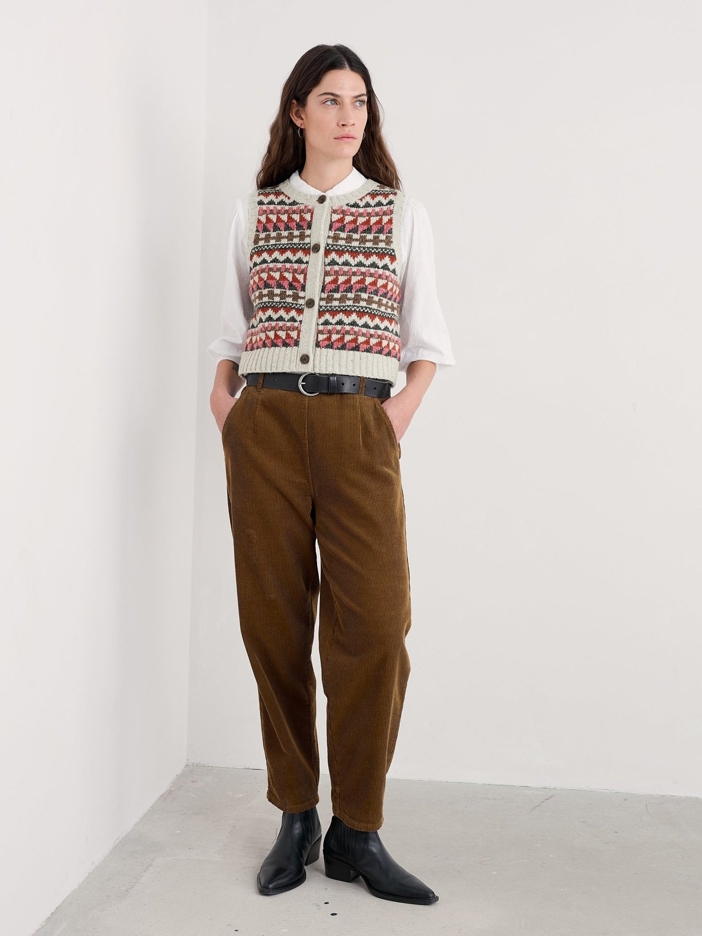 picture of Seasalt Dawson Pick Vest Fairisle - Zig Zag Geo Aran Red Saul - Number Two - womens - fashion - clothing - Seasalt 4