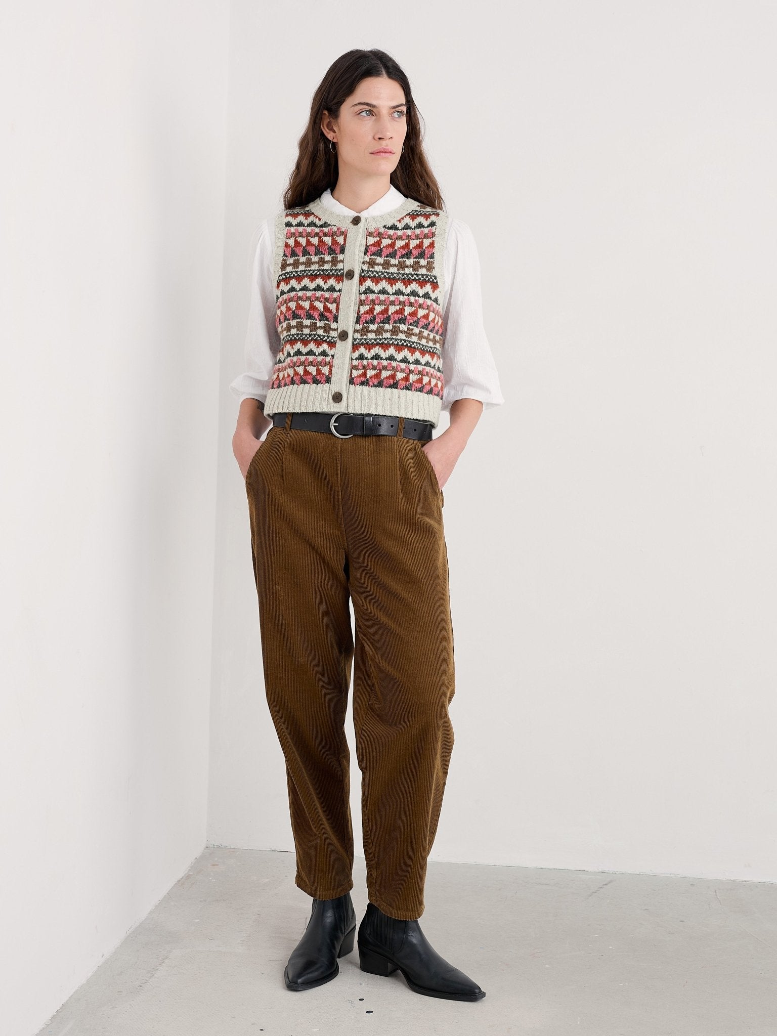 picture of Seasalt Dawson Pick Vest Fairisle - Zig Zag Geo Aran Red Saul - Number Two - womens - fashion - clothing - Seasalt 4