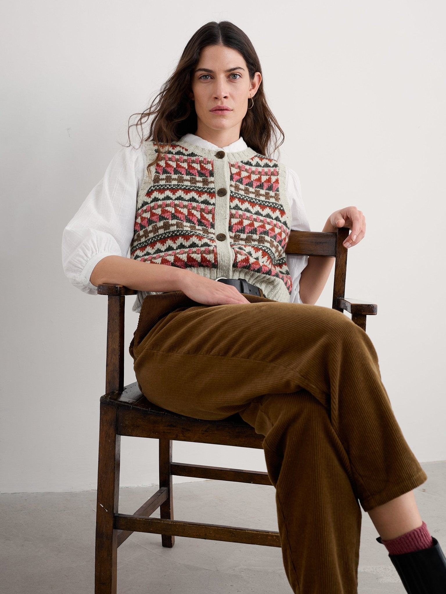 picture of Seasalt Dawson Pick Vest Fairisle - Zig Zag Geo Aran Red Saul - Number Two - womens - fashion - clothing - Seasalt 7
