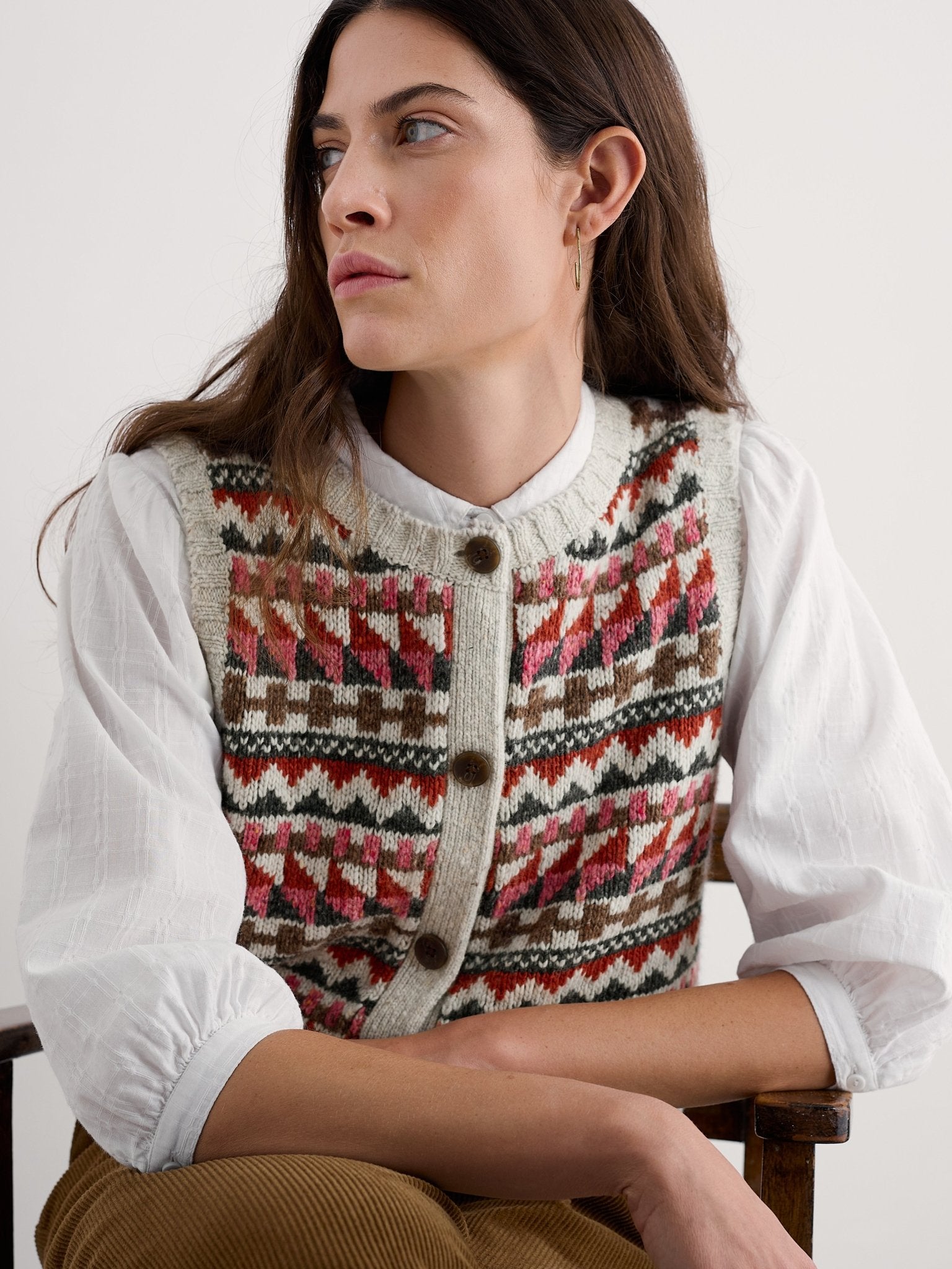picture of Seasalt Dawson Pick Vest Fairisle - Zig Zag Geo Aran Red Saul - Number Two - womens - fashion - clothing - Seasalt 2