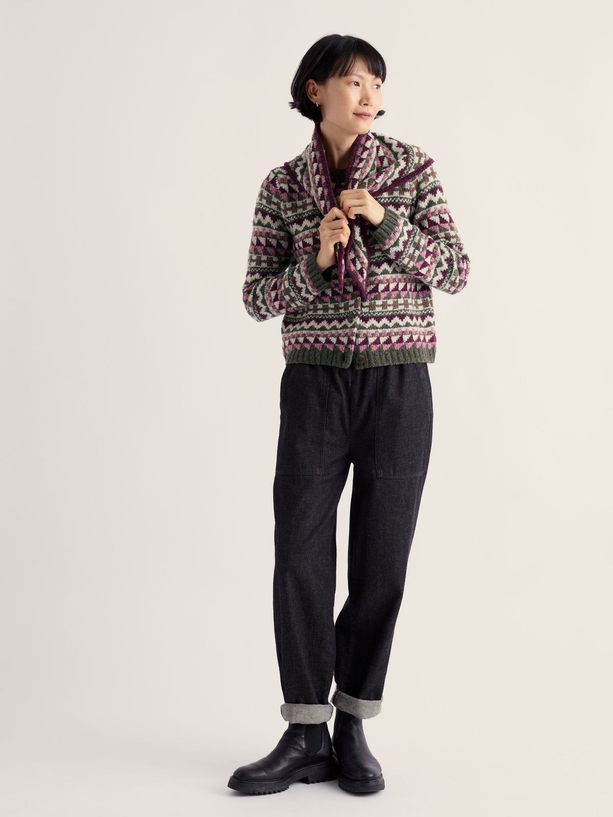Seasalt Dawson Pick Zig Zag Cardigan Fairisle - Dark Hellebore