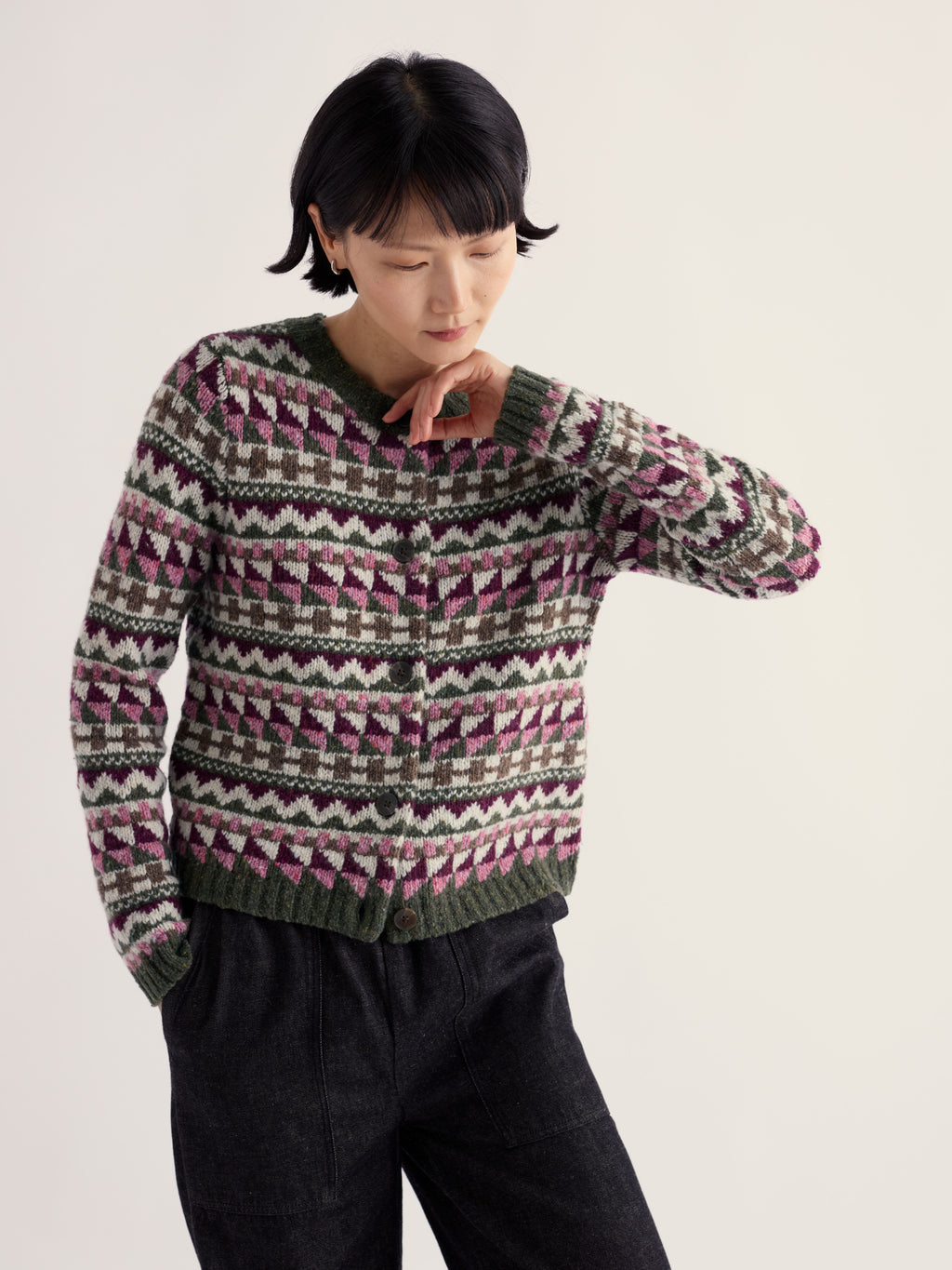 Seasalt Dawson Pick Zig Zag Cardigan Fairisle - Dark Hellebore