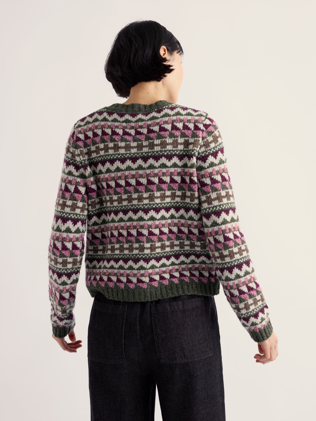 Seasalt Dawson Pick Zig Zag Cardigan Fairisle - Dark Hellebore
