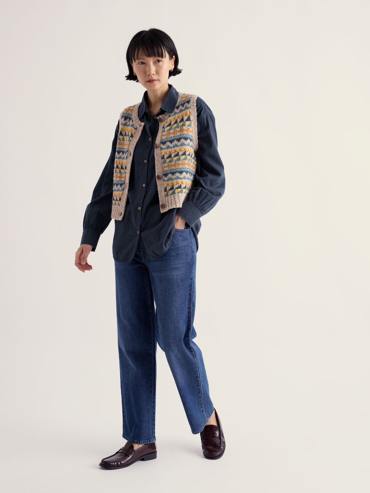Seasalt Dawson Pick Zig Zag Vest Fairisle - Marine Mix