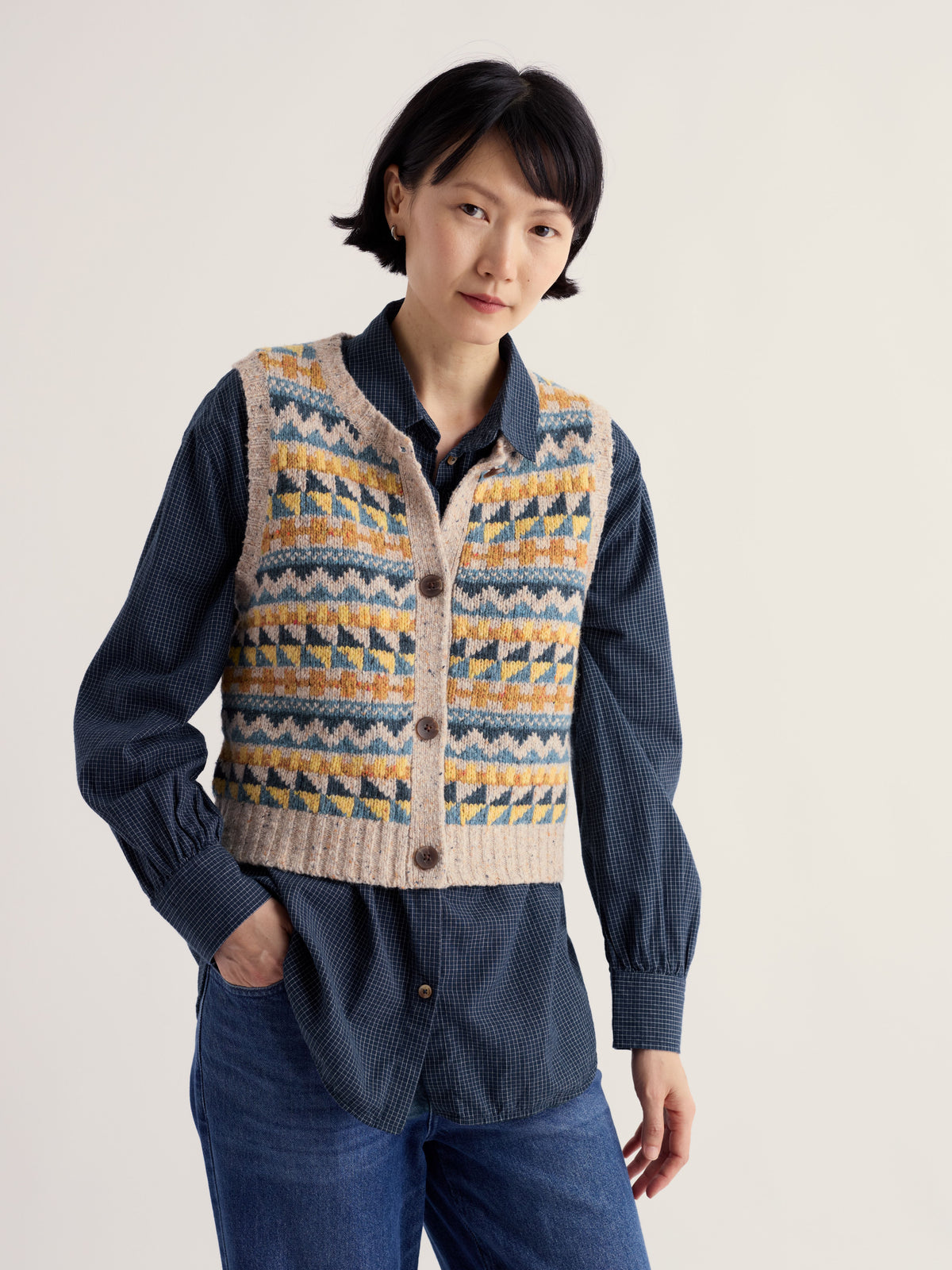 Seasalt Dawson Pick Zig Zag Vest Fairisle - Marine Mix