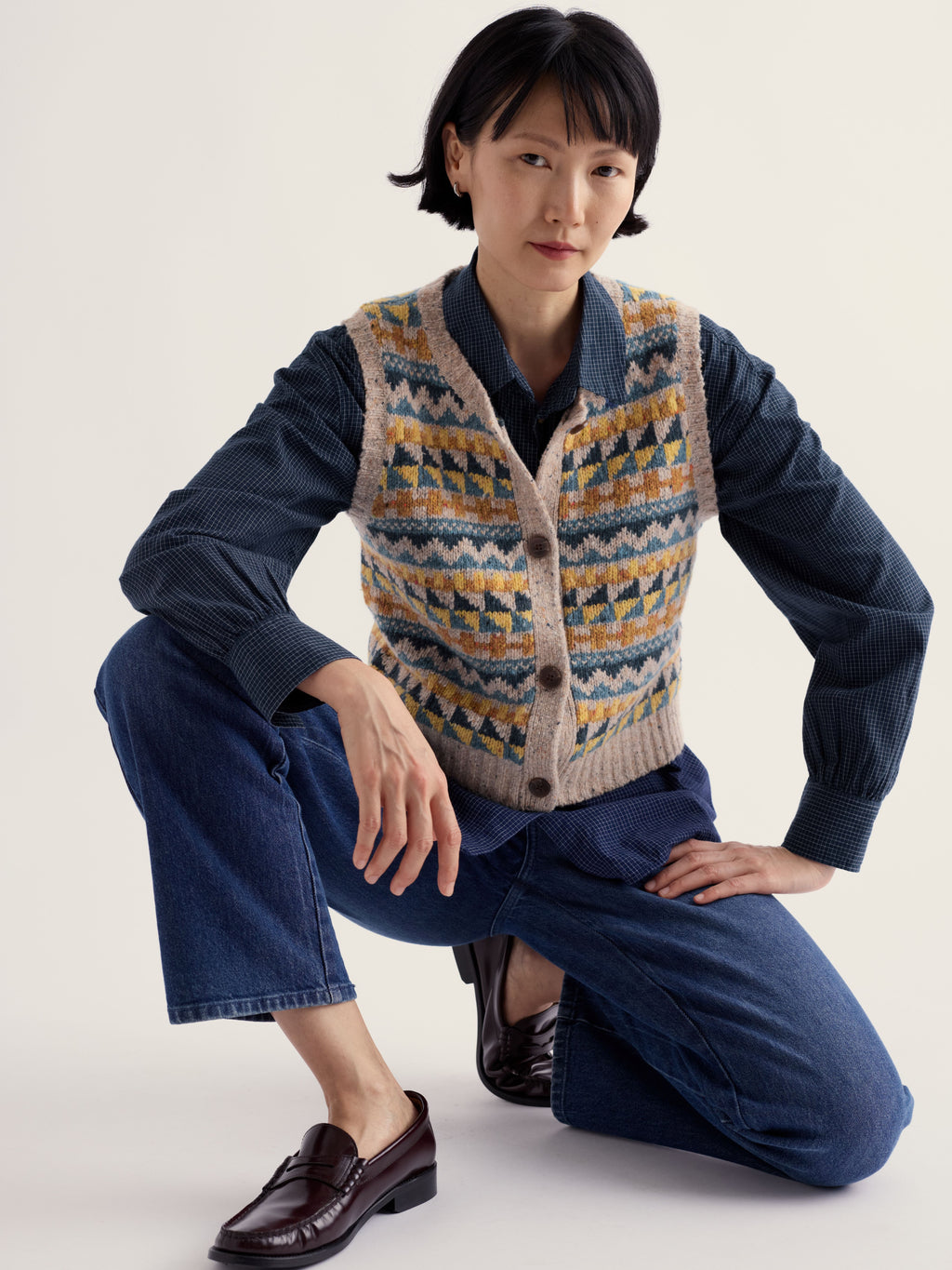 Seasalt Dawson Pick Zig Zag Vest Fairisle - Marine Mix