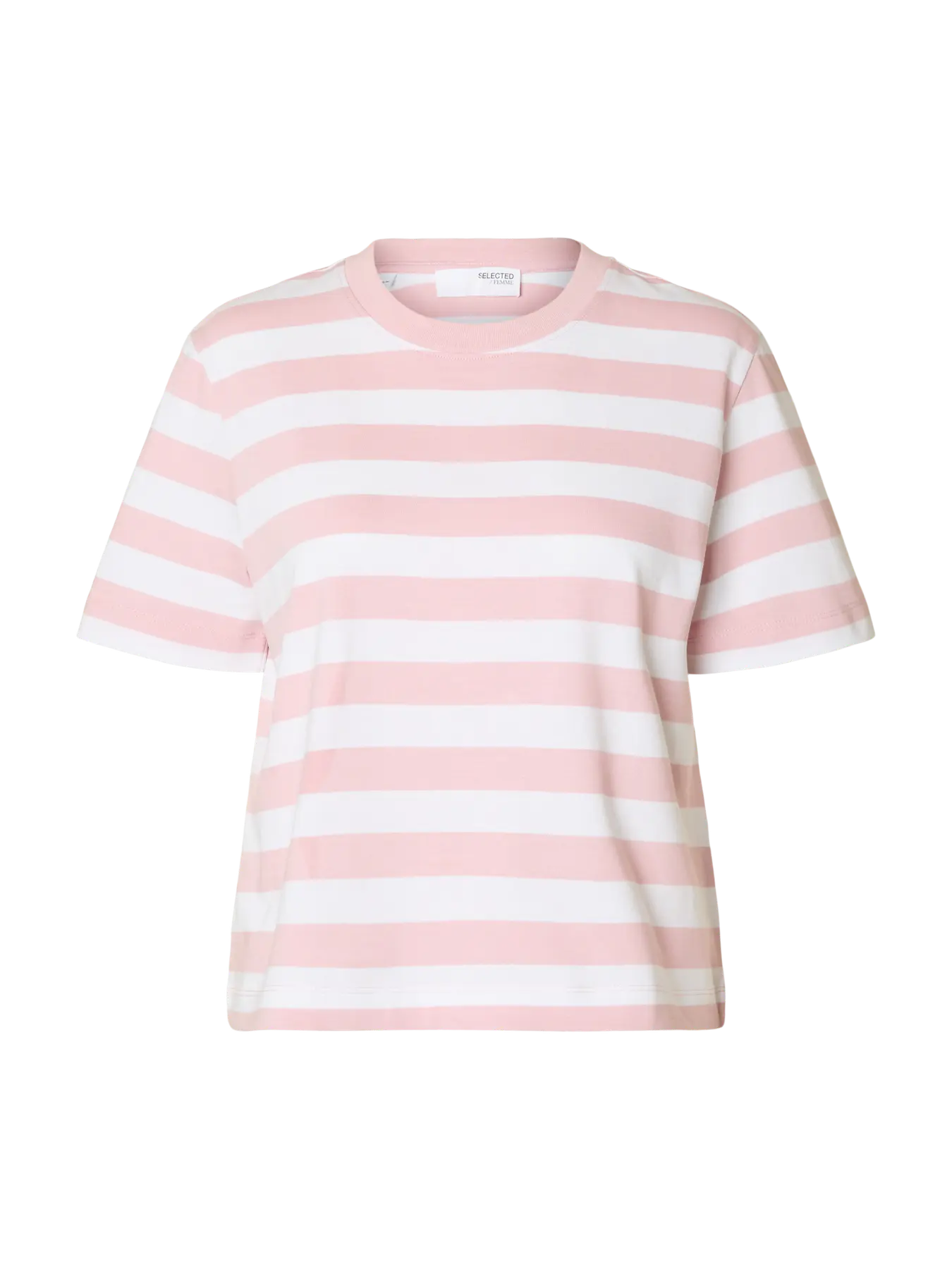 Selected Femme Essential SS Striped Boxy Tee Bleached Mauve White Stripe