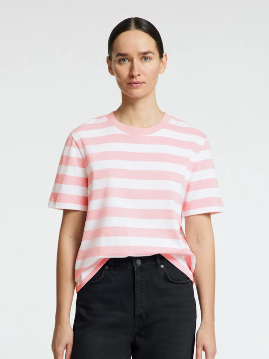 Selected Femme Essential SS Striped Boxy Tee Bleached Mauve White Stripe