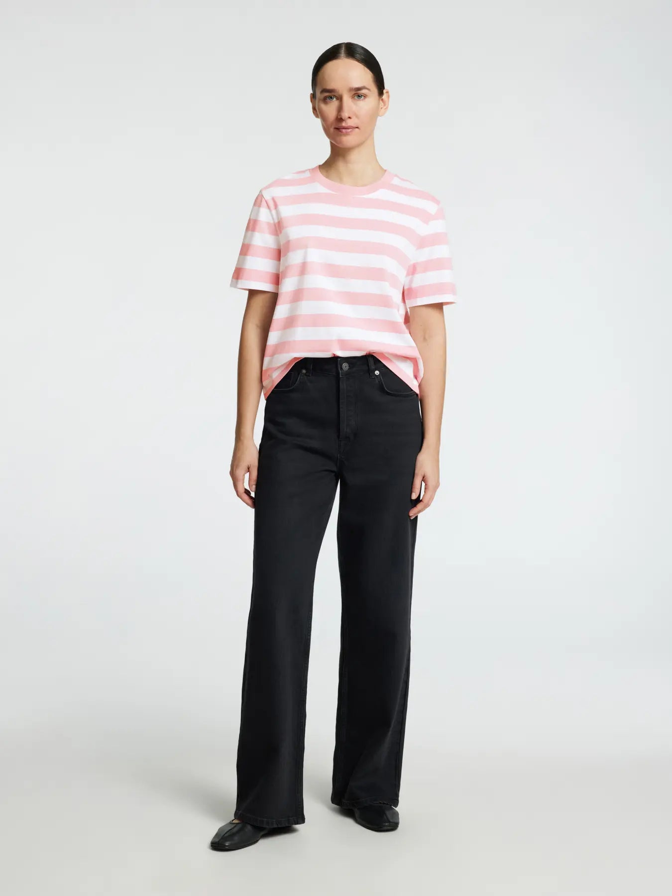 Selected Femme Essential SS Striped Boxy Tee Bleached Mauve White Stripe