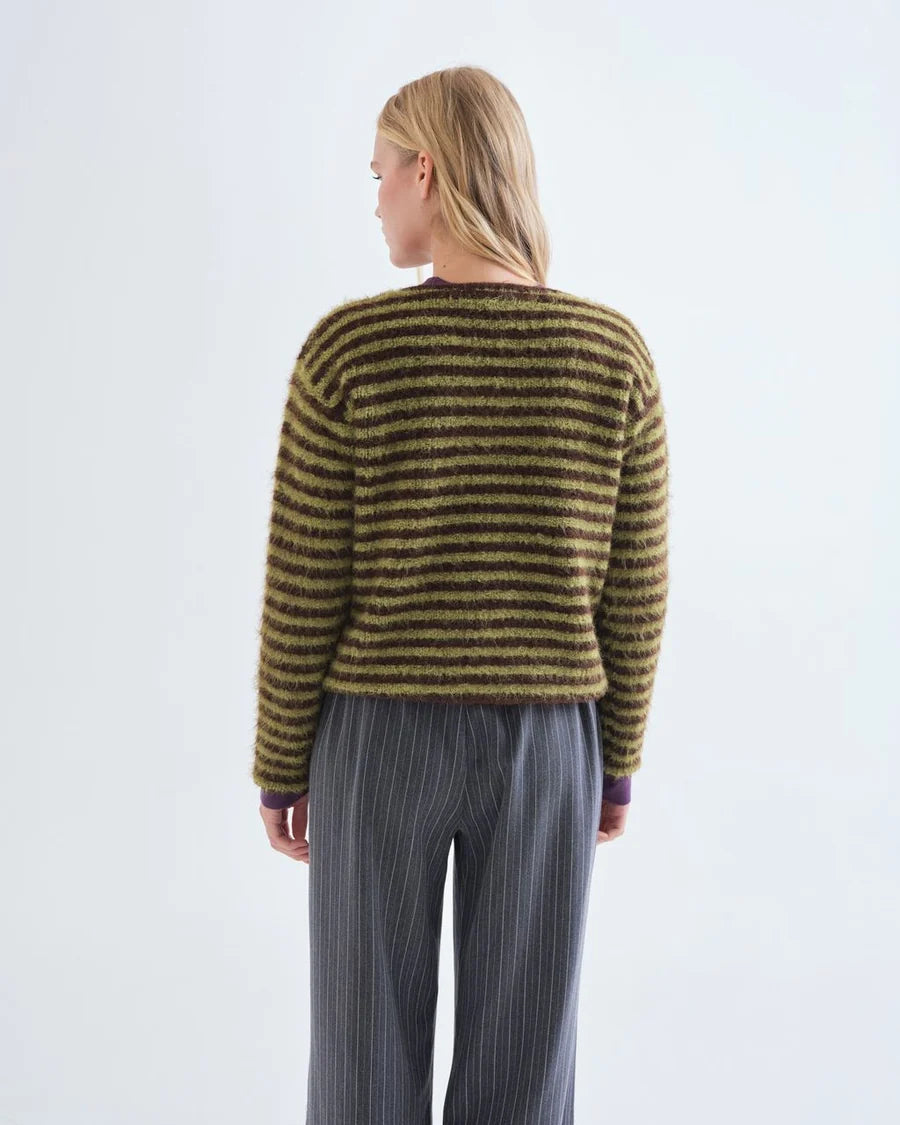Compania Fantastica 10238 Stripe Cardigan - Chocolate/Lime